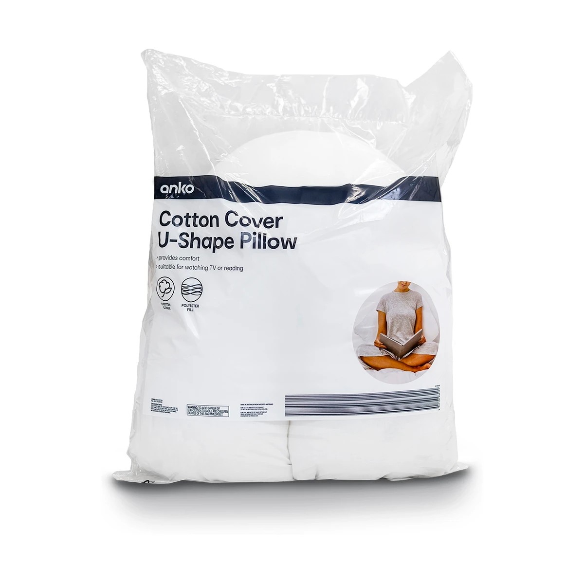 1 Cotton Cover U-Shape Pillow - White, 1 of 3