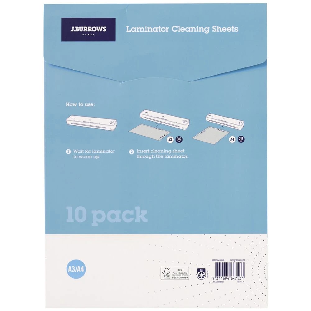 2 J.Burrows Laminator Cleaning Sheets 10 Pack, 2 of 3