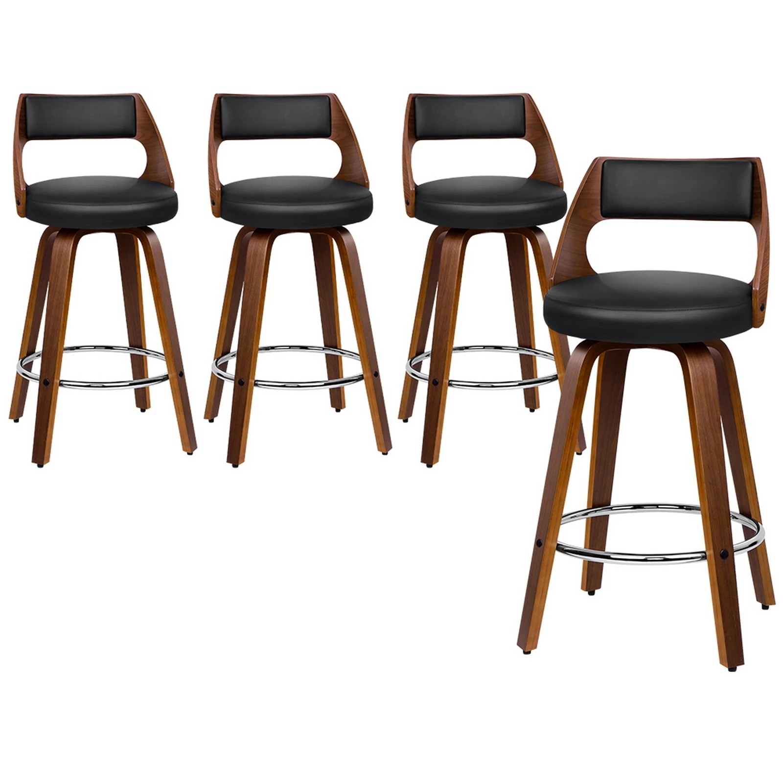 1 Alfordson 4x Swivel Bar Stools Eden Kitchen Wooden Dining Chair - Black, 1 of 10