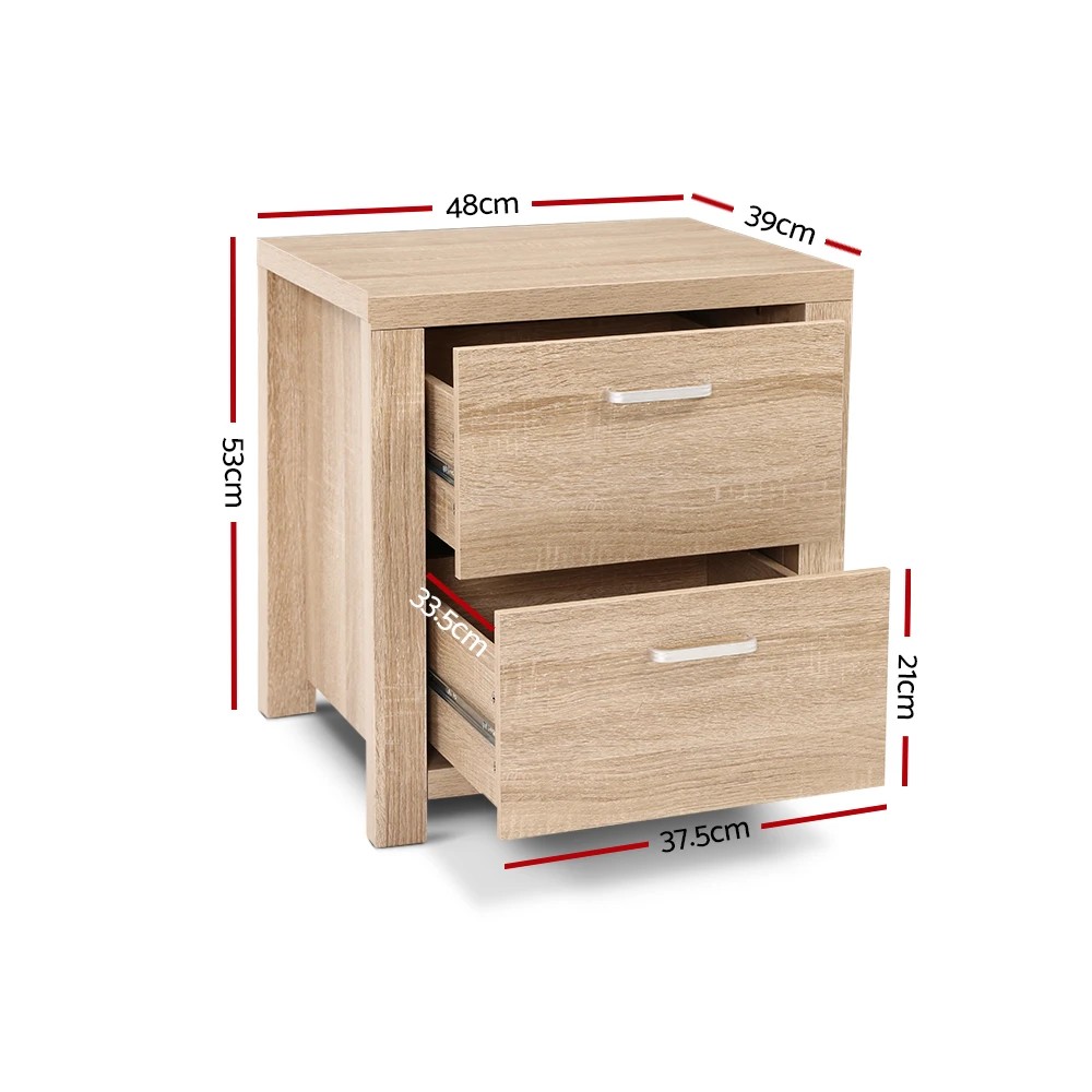 2 Artiss 2x Bedside Table 2 Drawers - Natural, 2 of 6