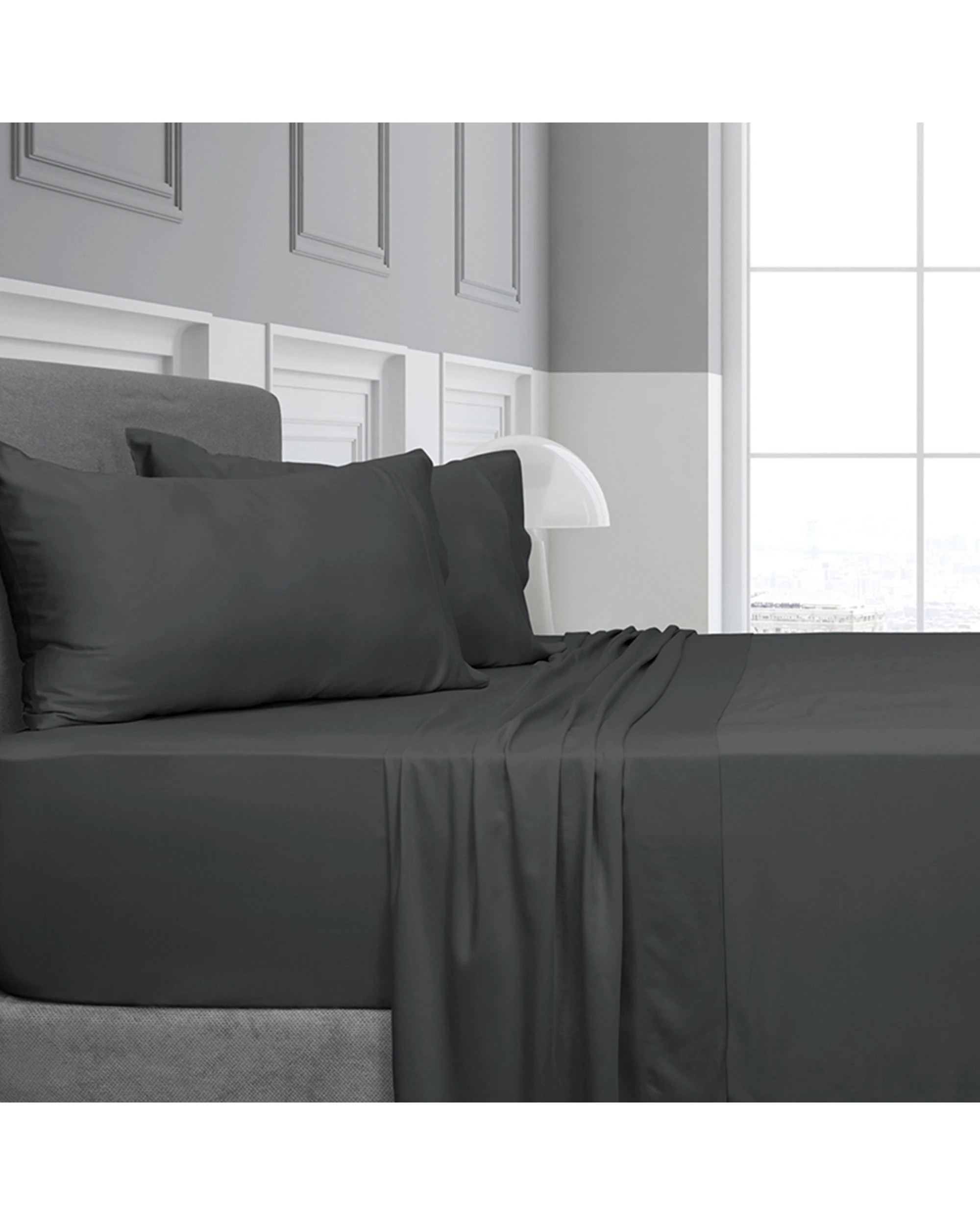 1 Algodon Rayon From Bamboo Bed Set With Flat Sheet - Single Bed - Charcoal, 1 of 4