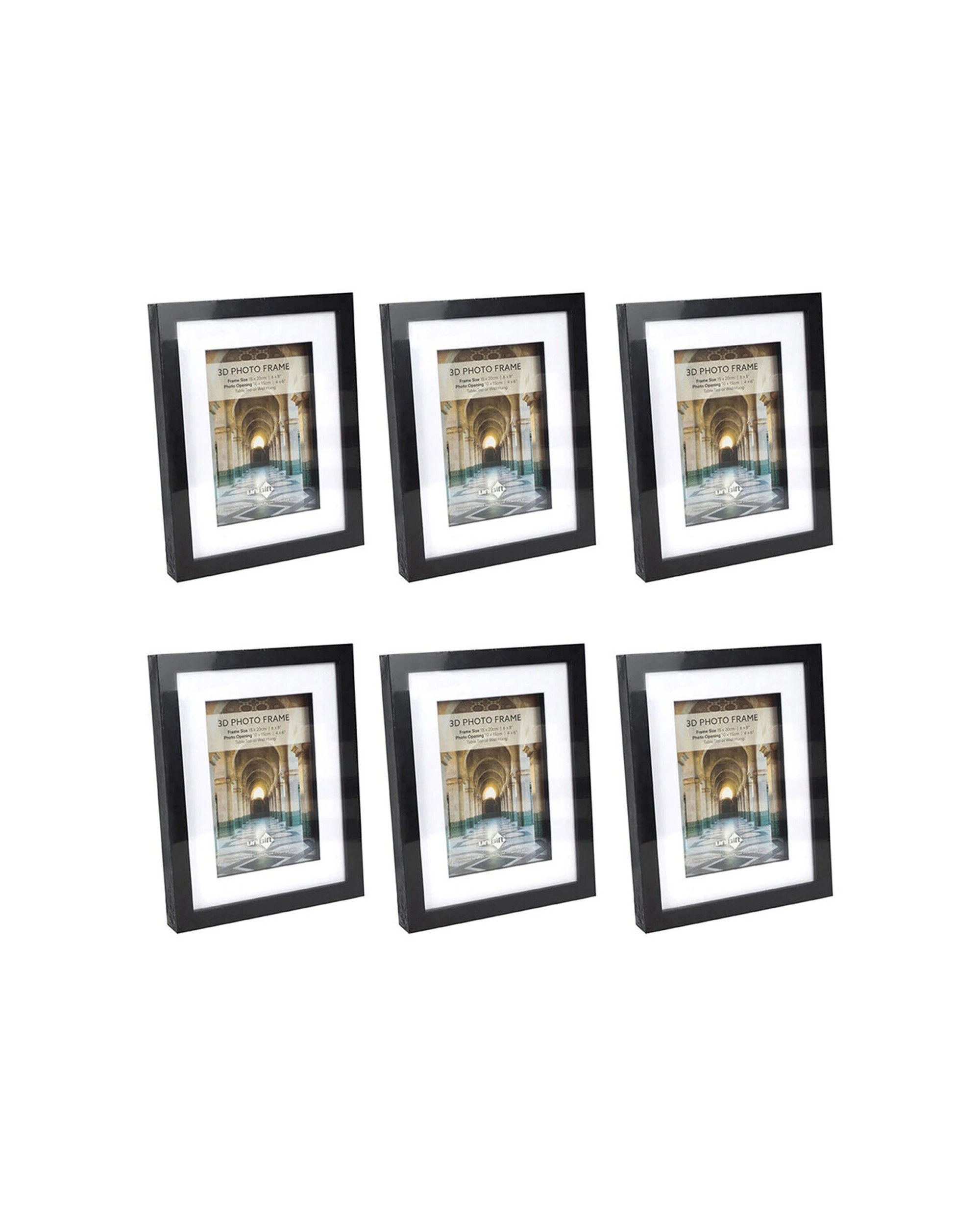 1 Unigift 6PK 3D Wooden Glass Hanging Picture Photo Frame 15x20/10x15cm - Black, 1 of 1