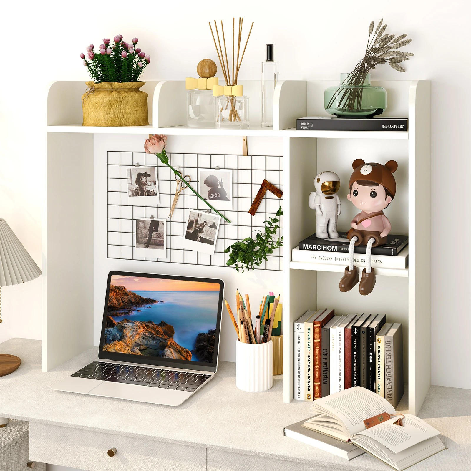 3 Costway Desktop Bookshelf Wood Display Rack w/4 Shelves & Open Compartment Storage Organiser, 3 of 4