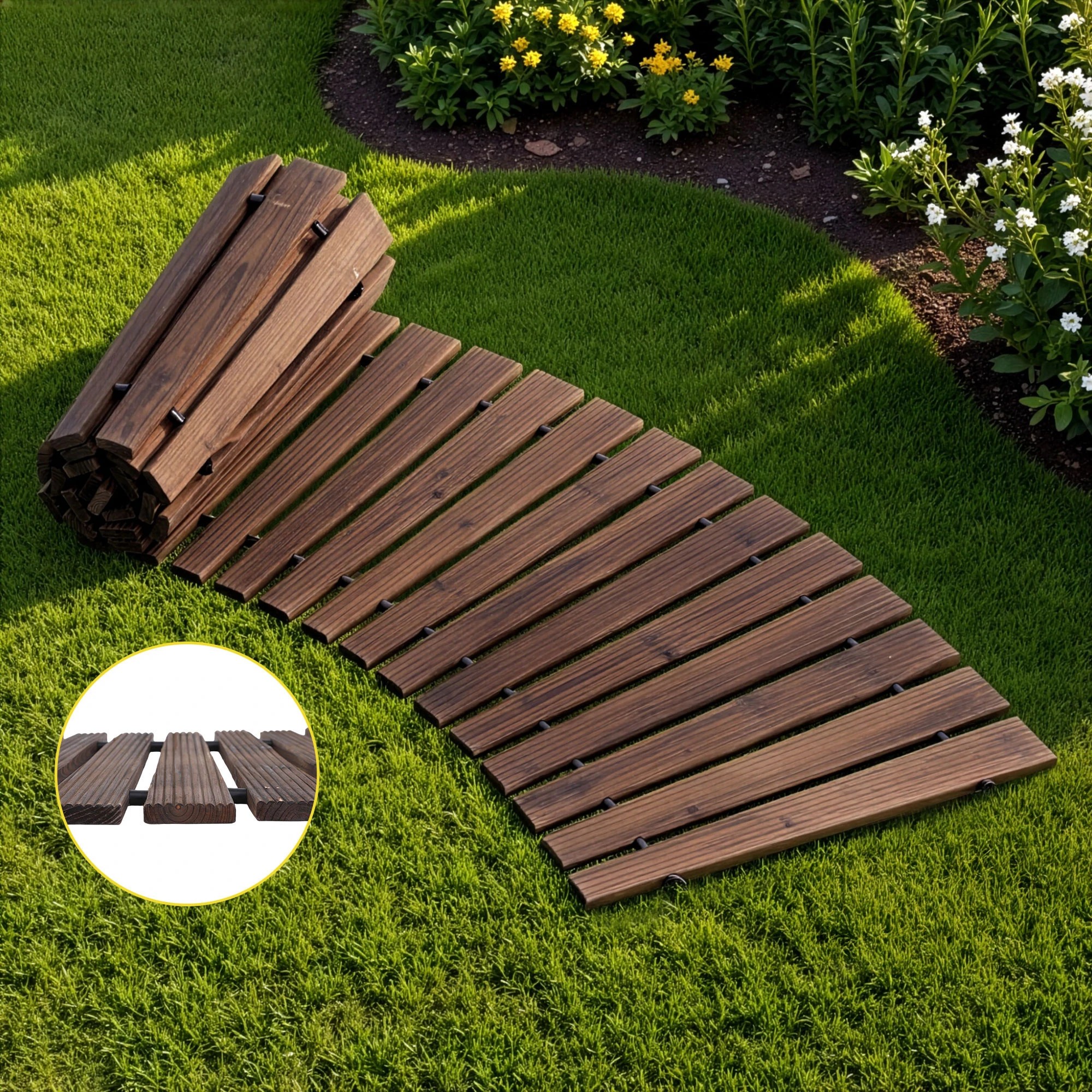 5 Gardeon 8FT Wooden Garden Pathway Roll-Out Curved Walkway Outdoor Backyard - Charcoal, 5 of 7