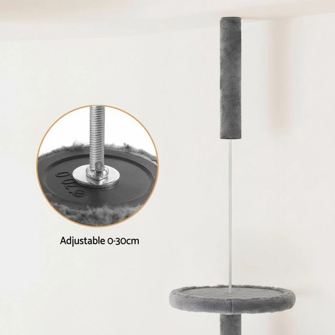 5 i.Pet Cat Tree 260cm Tower Scratching Post Scratcher Floor to Ceiling Cats Bed - Grey, 5 of 7