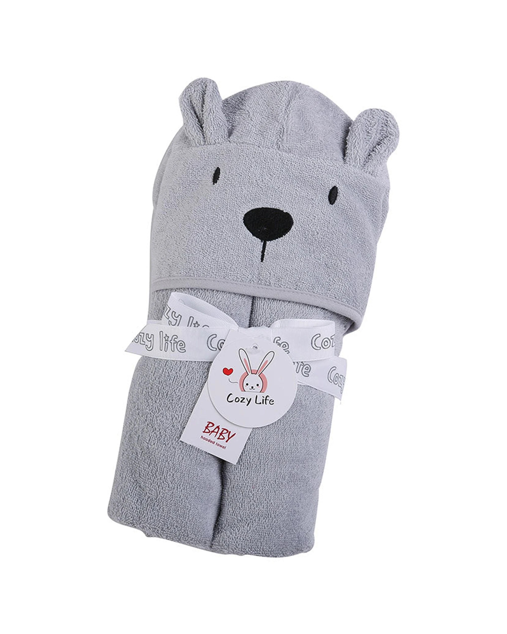 1 Cotton More 100% Cotton 350gsm Baby Bear Hooded Towel 70x125cm - Grey, 1 of 4