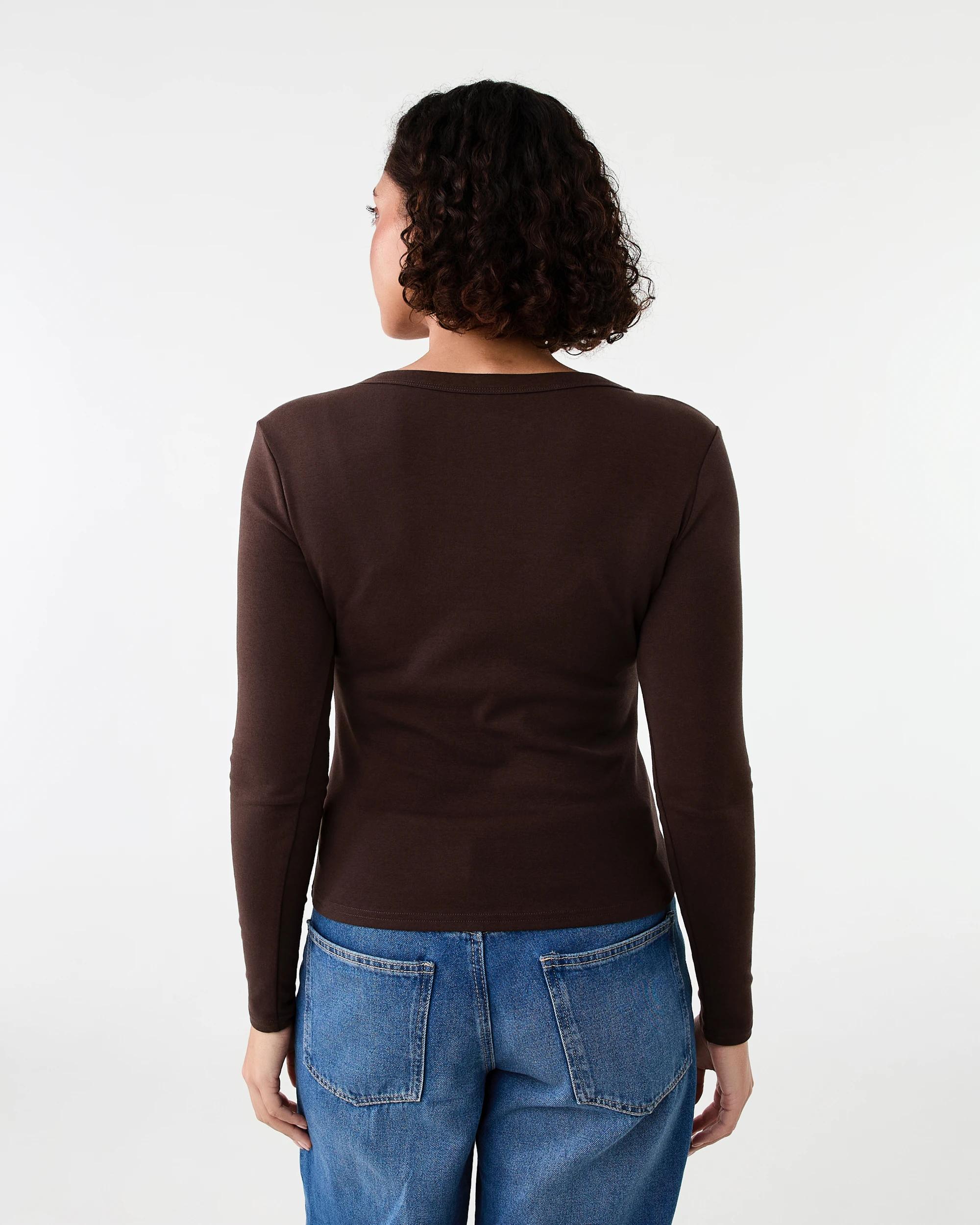 2 Long Sleeve Rib Scoop Neck T-shirt Melt Brown, 2 of 4