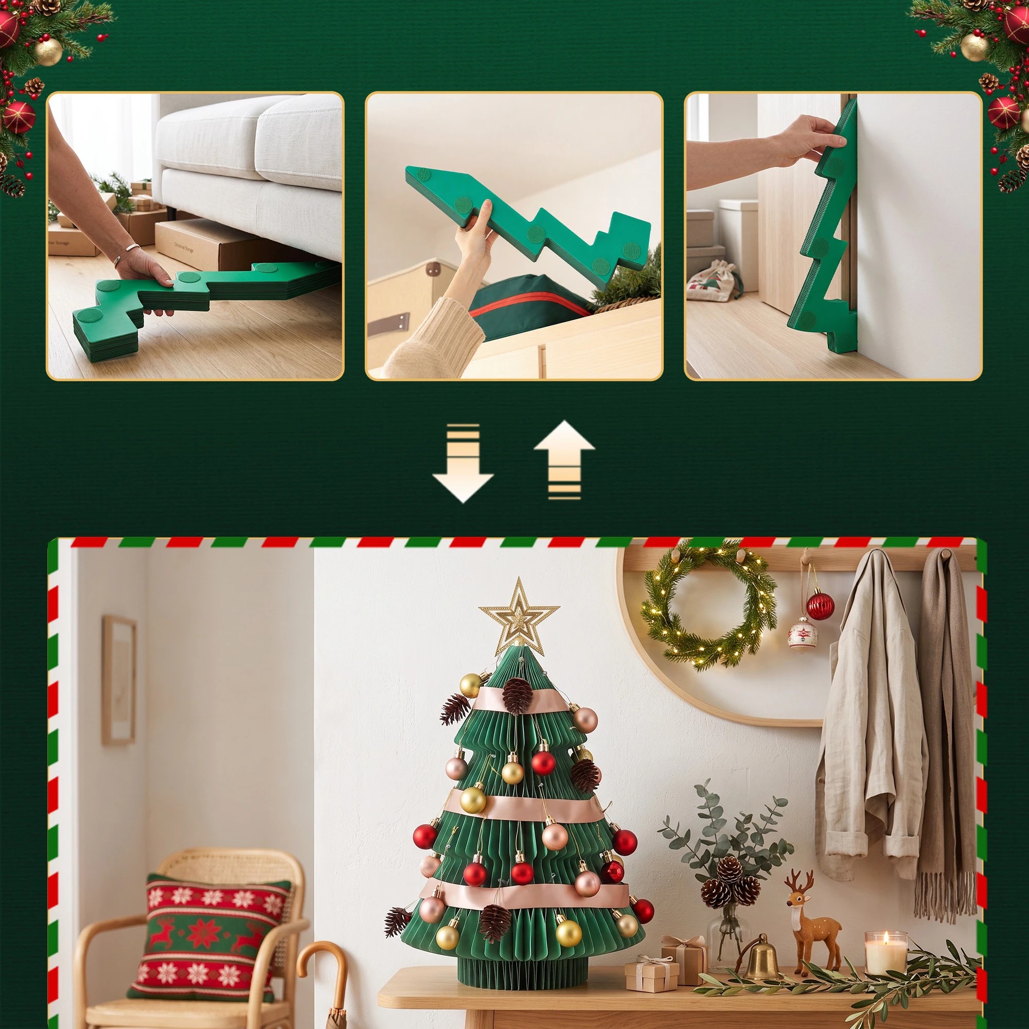 5 Jingle Jollys Paper Christmas Tree 61CM w/ Star Topper Foldable Xmas Holiday Decor Set - Green, 5 of 9