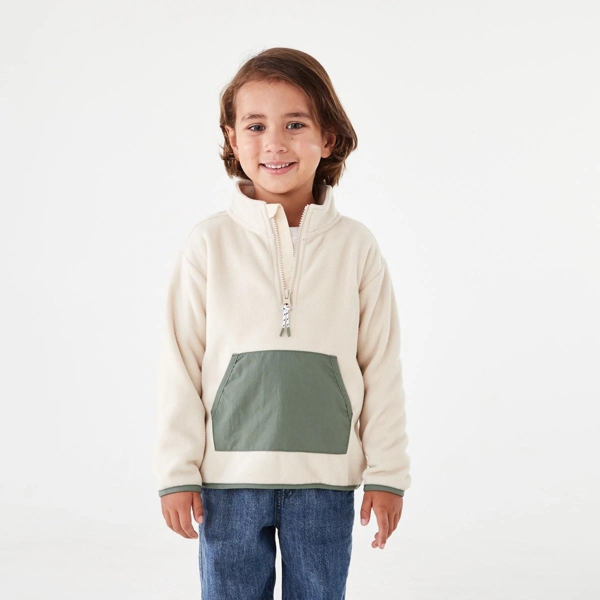 1 Polar Fleece Quarter Zip Sweatshirt Ecru, 1 of 9