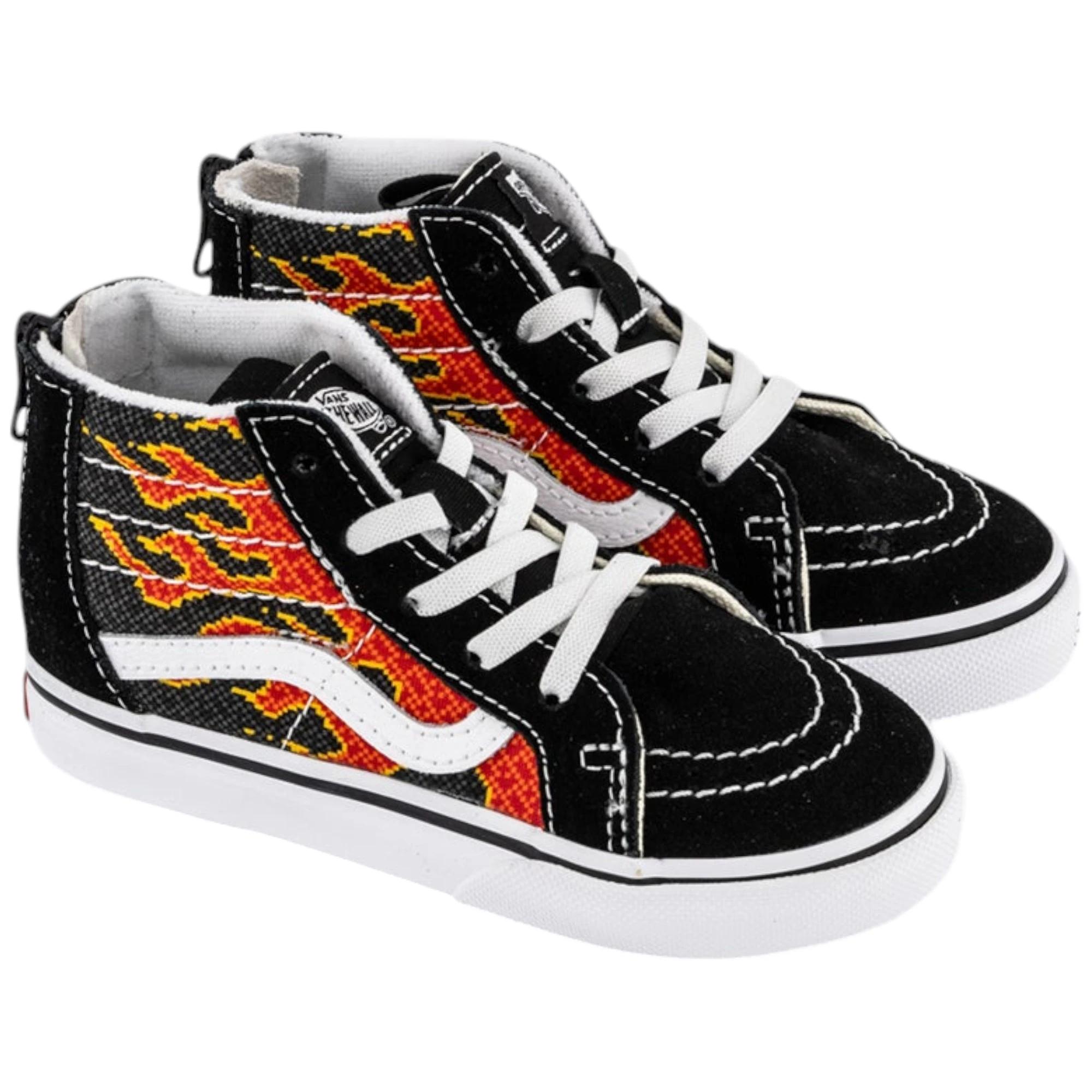 1 Vans Toddler Sk8-Hi Zip Pixel Flame Black/ Red Shoes BLACK/RED, 1 of 3