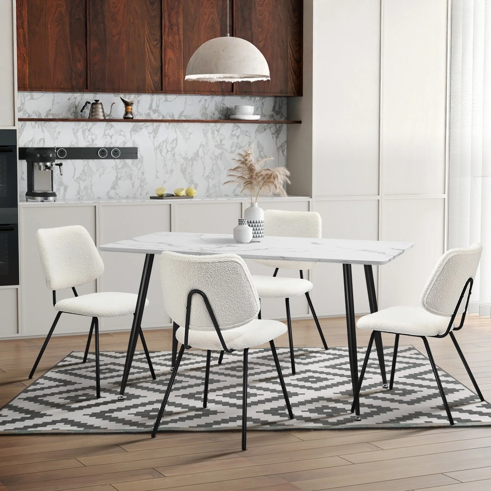 5 Oikiture 2x Dining Chair Vintage Retro Sherpa Kitchen Padded Lounge
 - White, 5 of 10