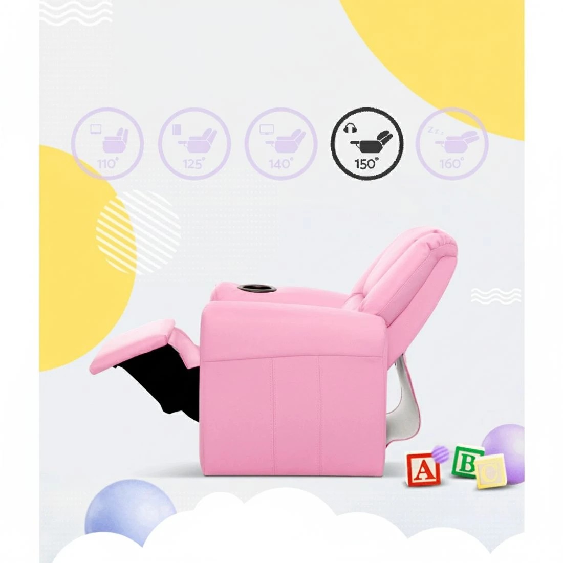 5 Keezi Kids Recliner Chair PU Leather Sofa Lounge Couch Children Armchair - Pink, 5 of 8