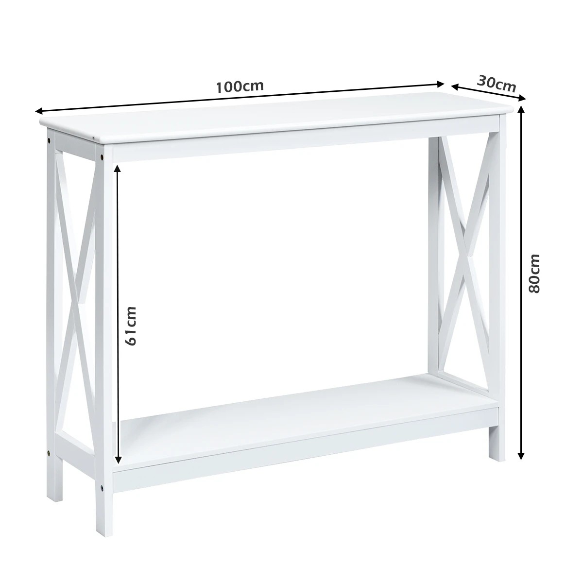 2 Costway 2-Tier Console Table X-Design Hallway Table - White, 2 of 3