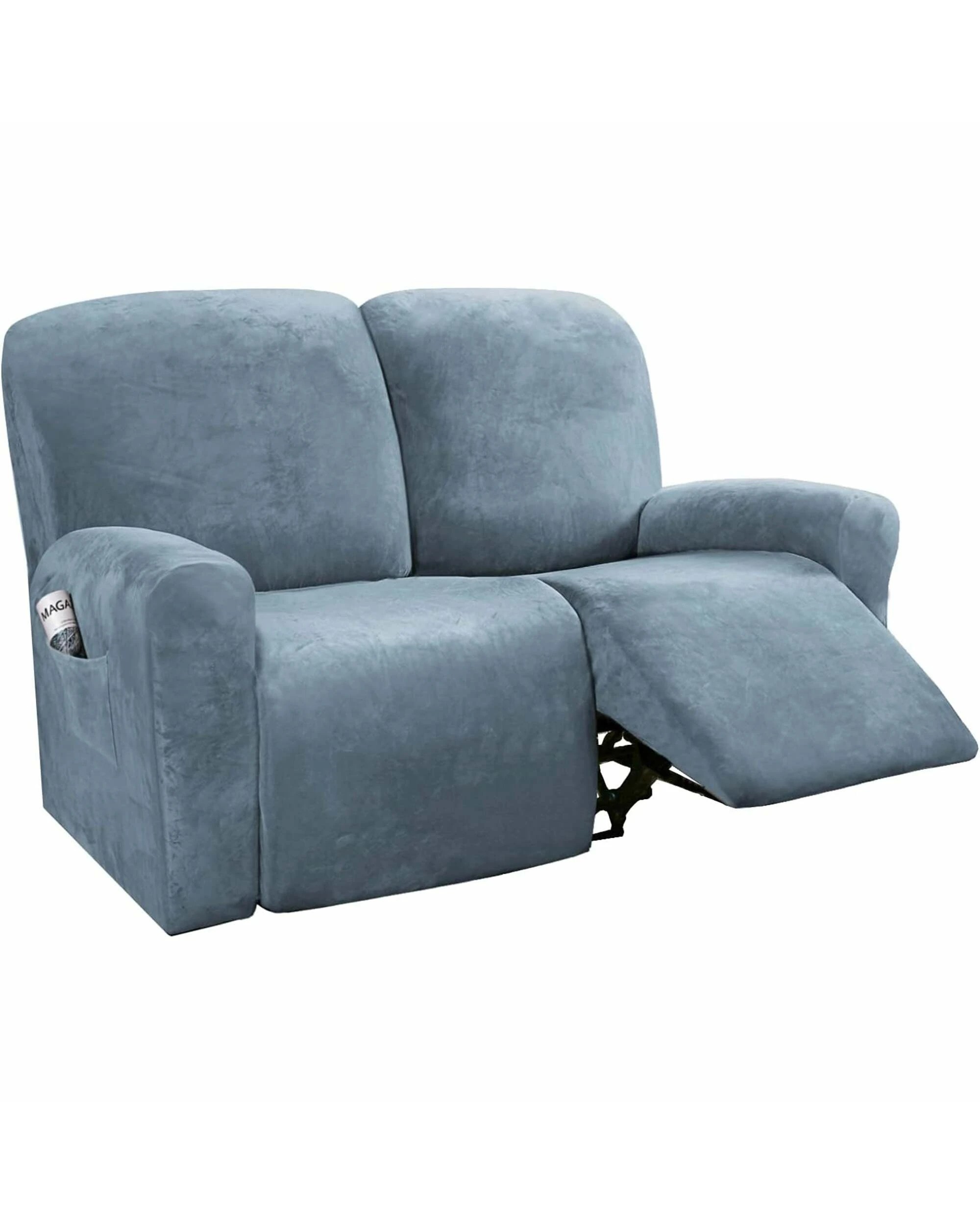 1 Smarcute 2 Seater Velvet Recliner Chair Sofa Couch Cover 6 Pieces - Blue, 1 of 6