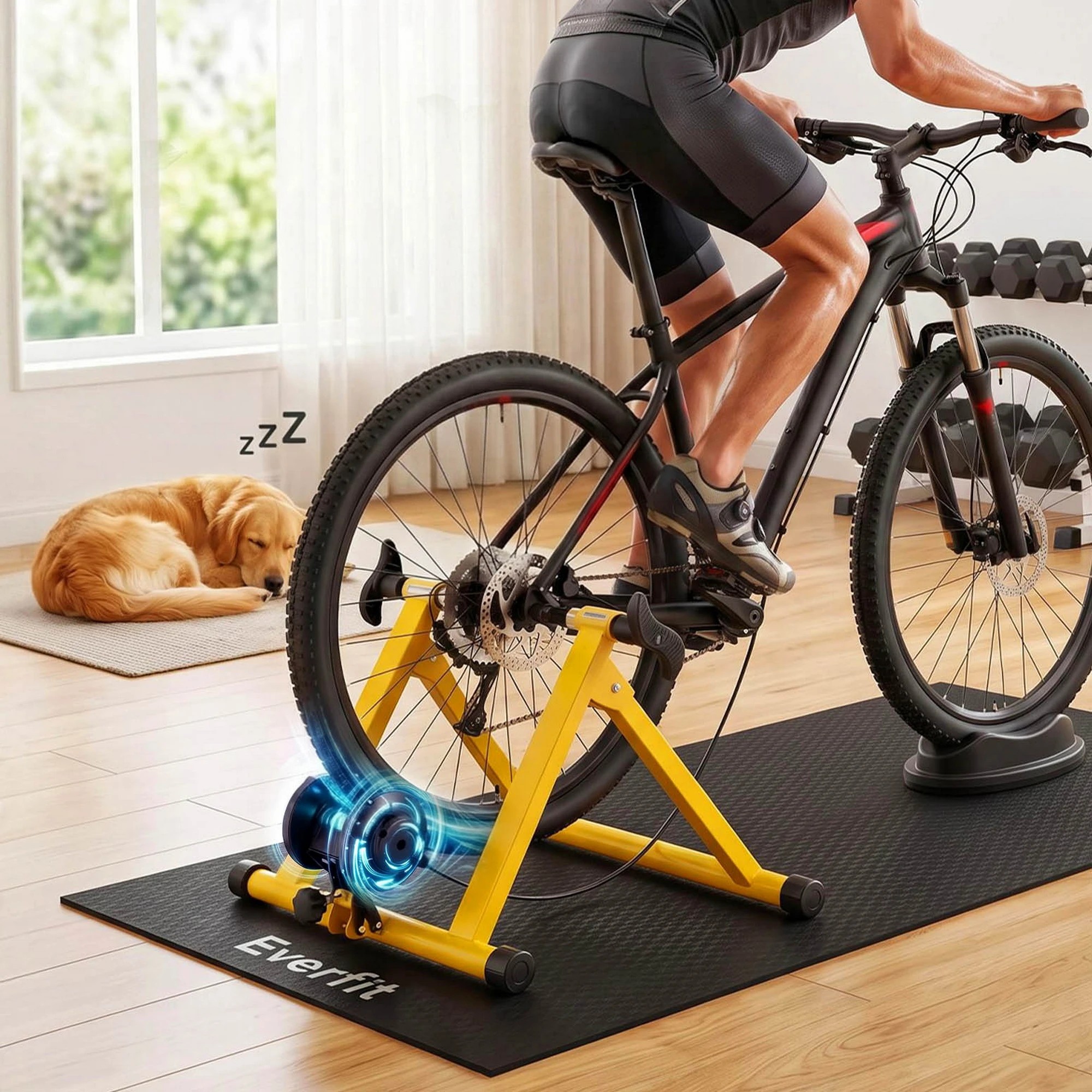 5 Everfit Bike Trainer Stand Indoor Riding 6 Level Resistance Bicycle Cycling - Yellow, 5 of 7