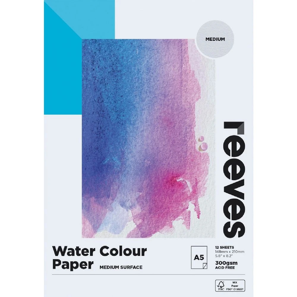 1 Reeves Watercolour Pad Cold Pressed Med 300gsm 12 Sheets A5, 1 of 1