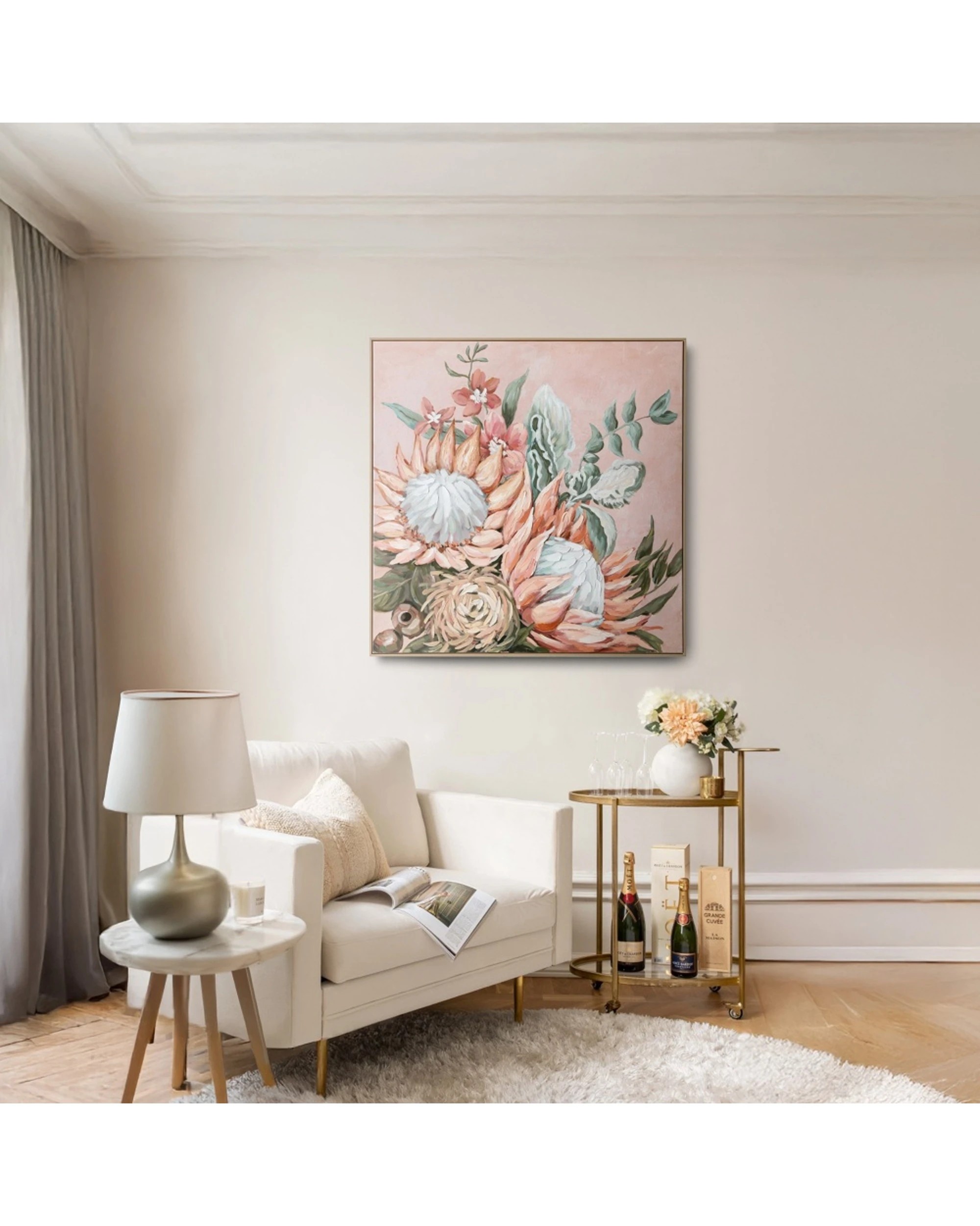 6 Urban Style Brushmarks Embellished Canvas Painting Artwork Protea 1025mm - Pink, 6 of 7