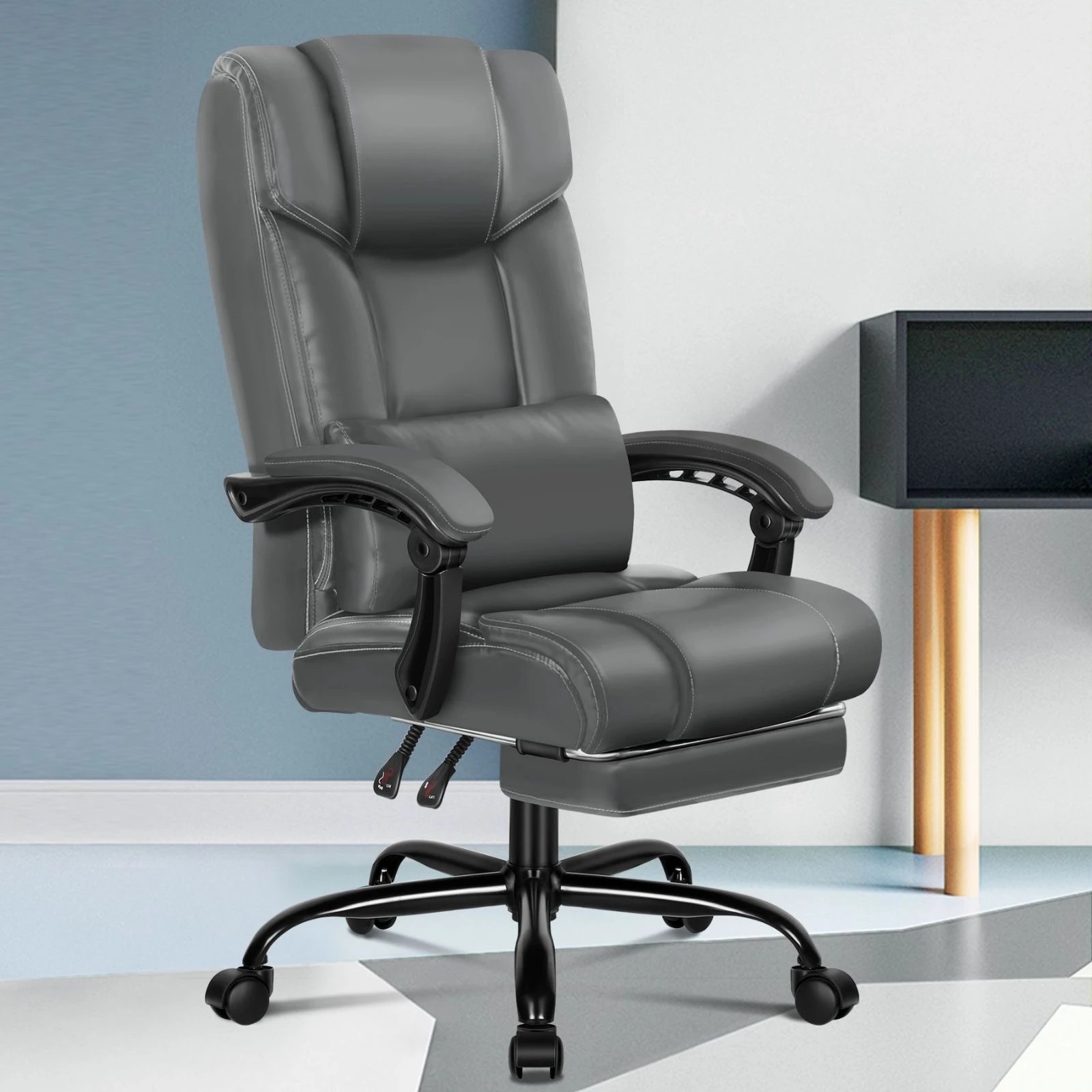 2 Alfordson Office Chair Executive Computer Gaming PU Leather Seat Recliner - Grey, 2 of 10