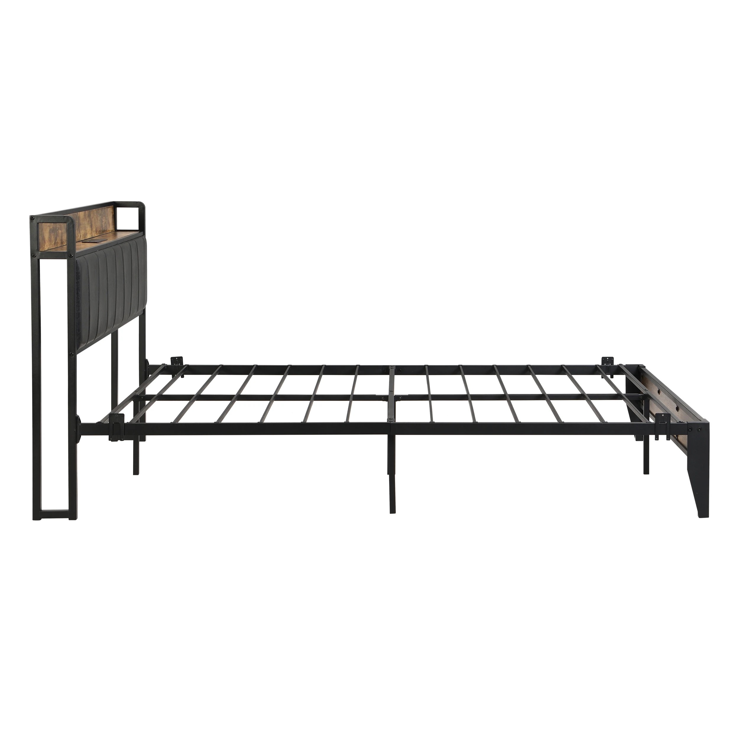 6 IHOMDEC BED03 Double Bed Frame Charging Station - Brown - Brown, 6 of 10