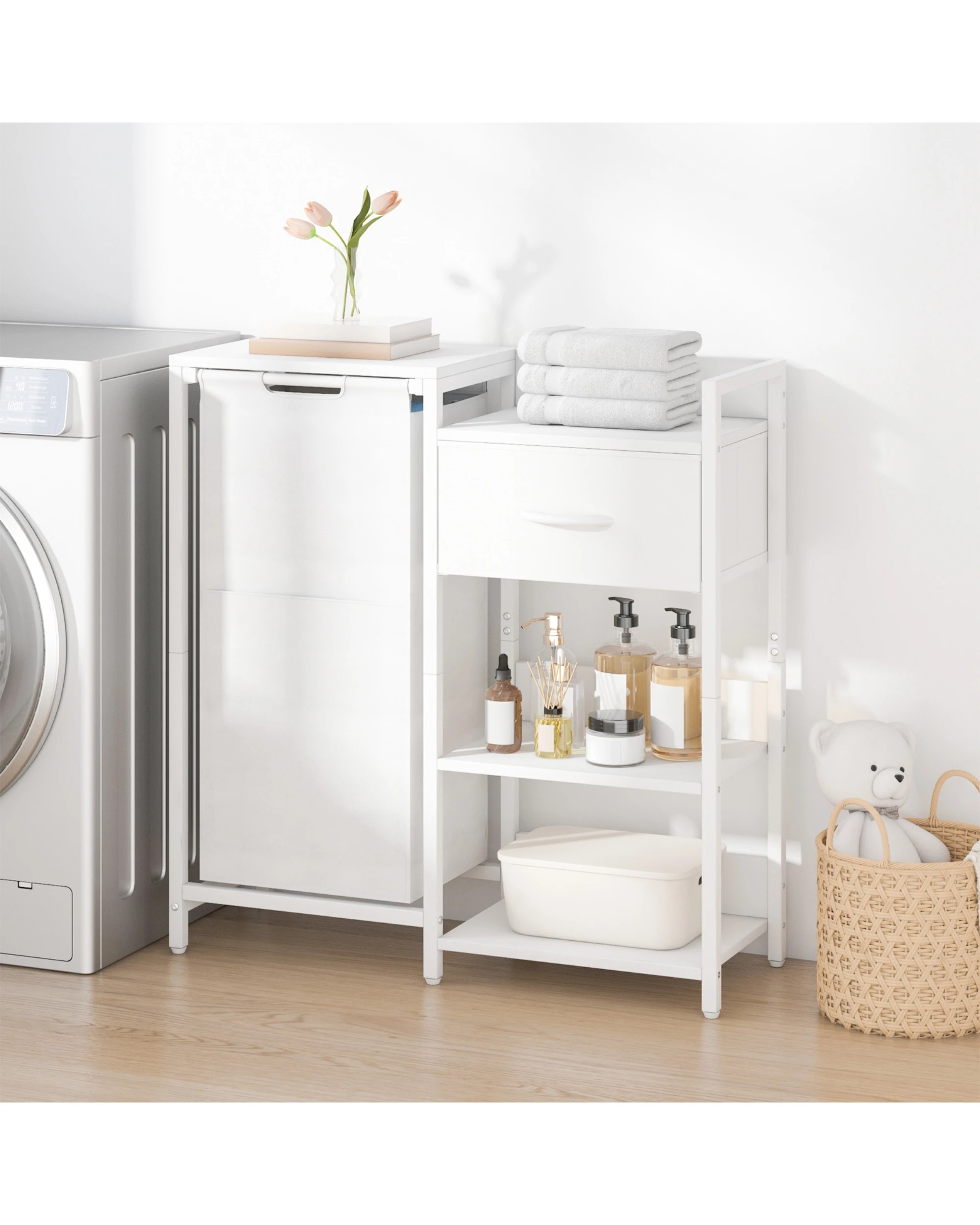 3 Advwin Laundry Hamper with Fabric Drawer and Shelves 60L - White, 3 of 3