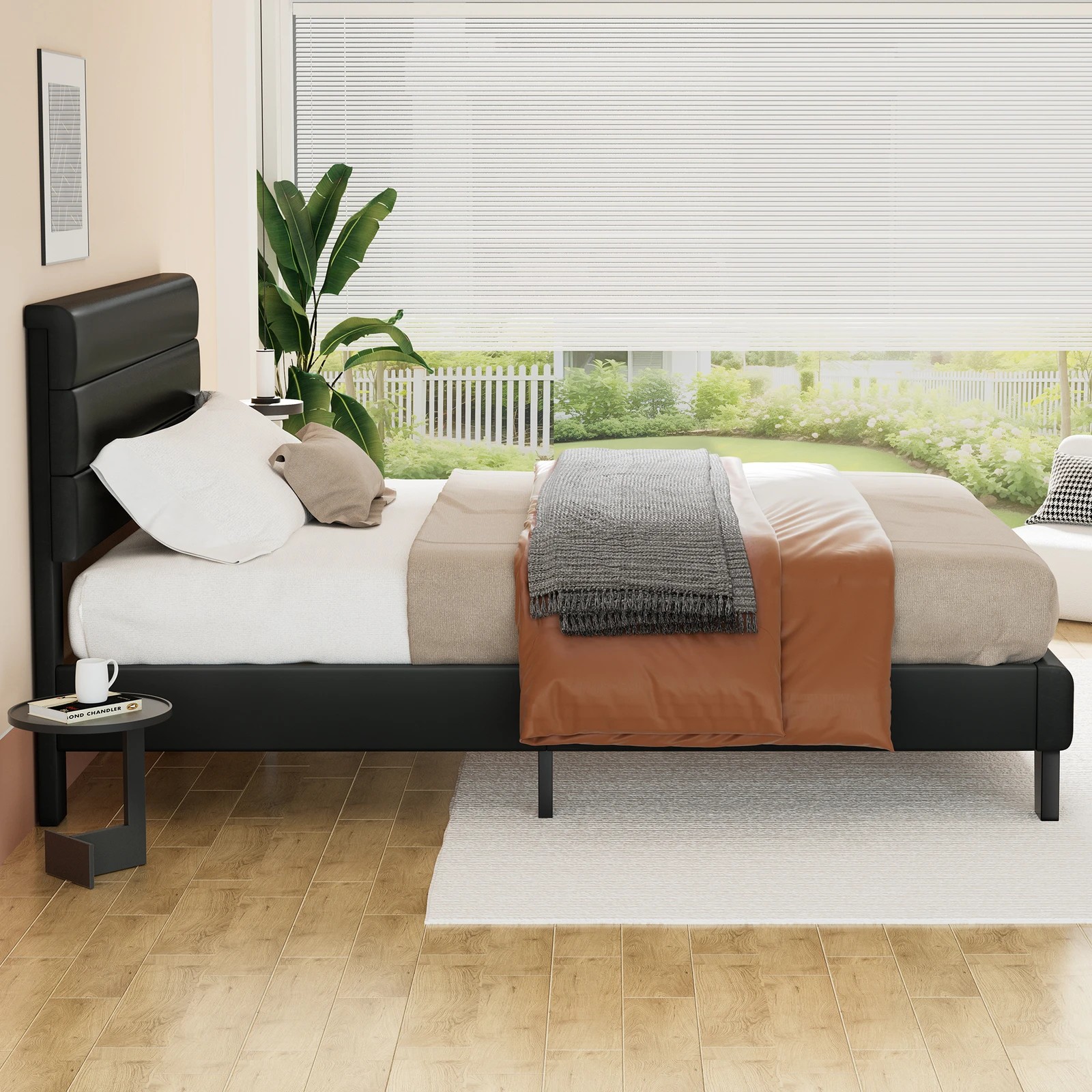 5 Alfordson Bed Frame Single Size Upholstered Platform Leather Harlene - Black, 5 of 10