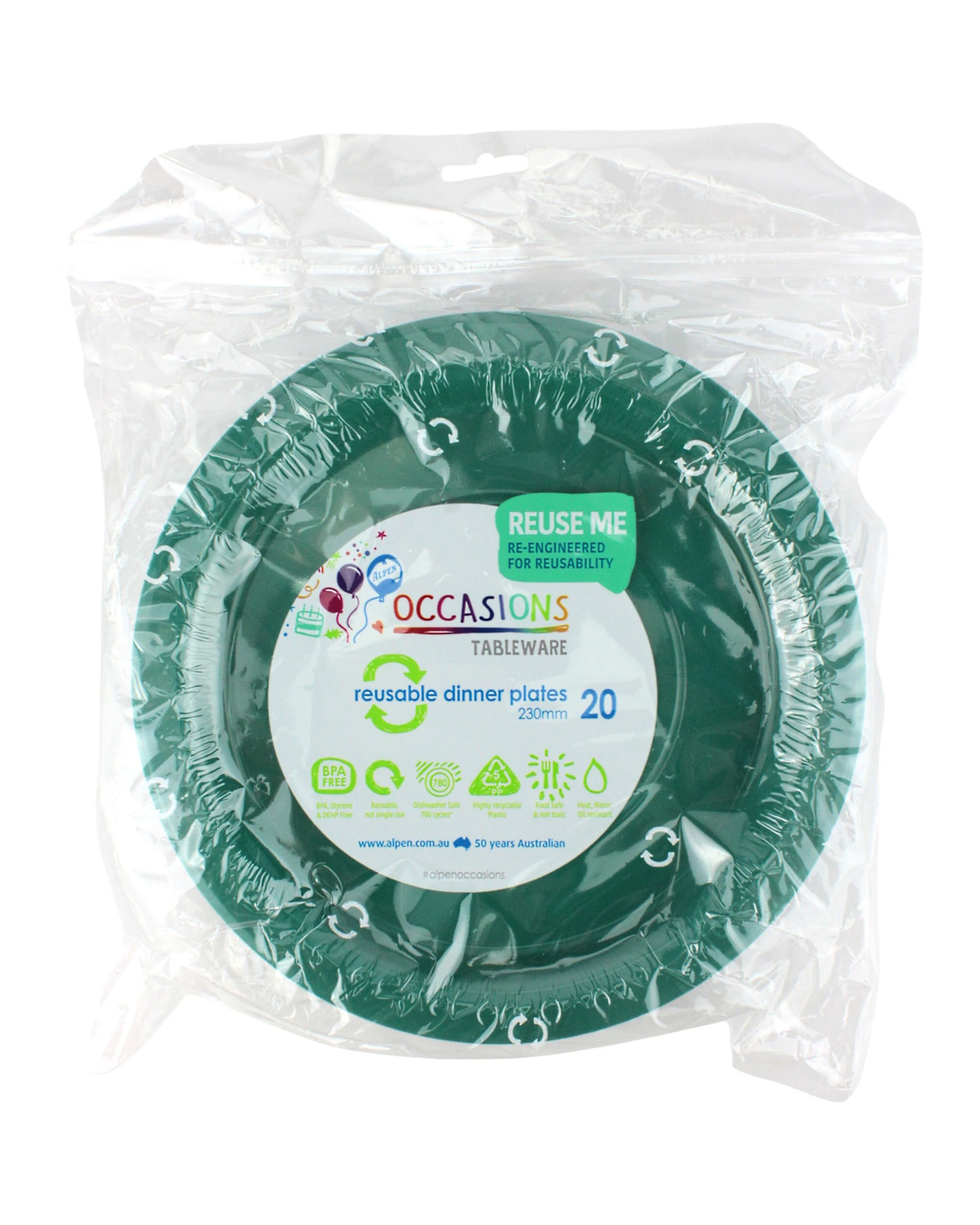 2 Alpen 23cm Reusable Plates Pack of 20 - Jade Green - Green, 2 of 3