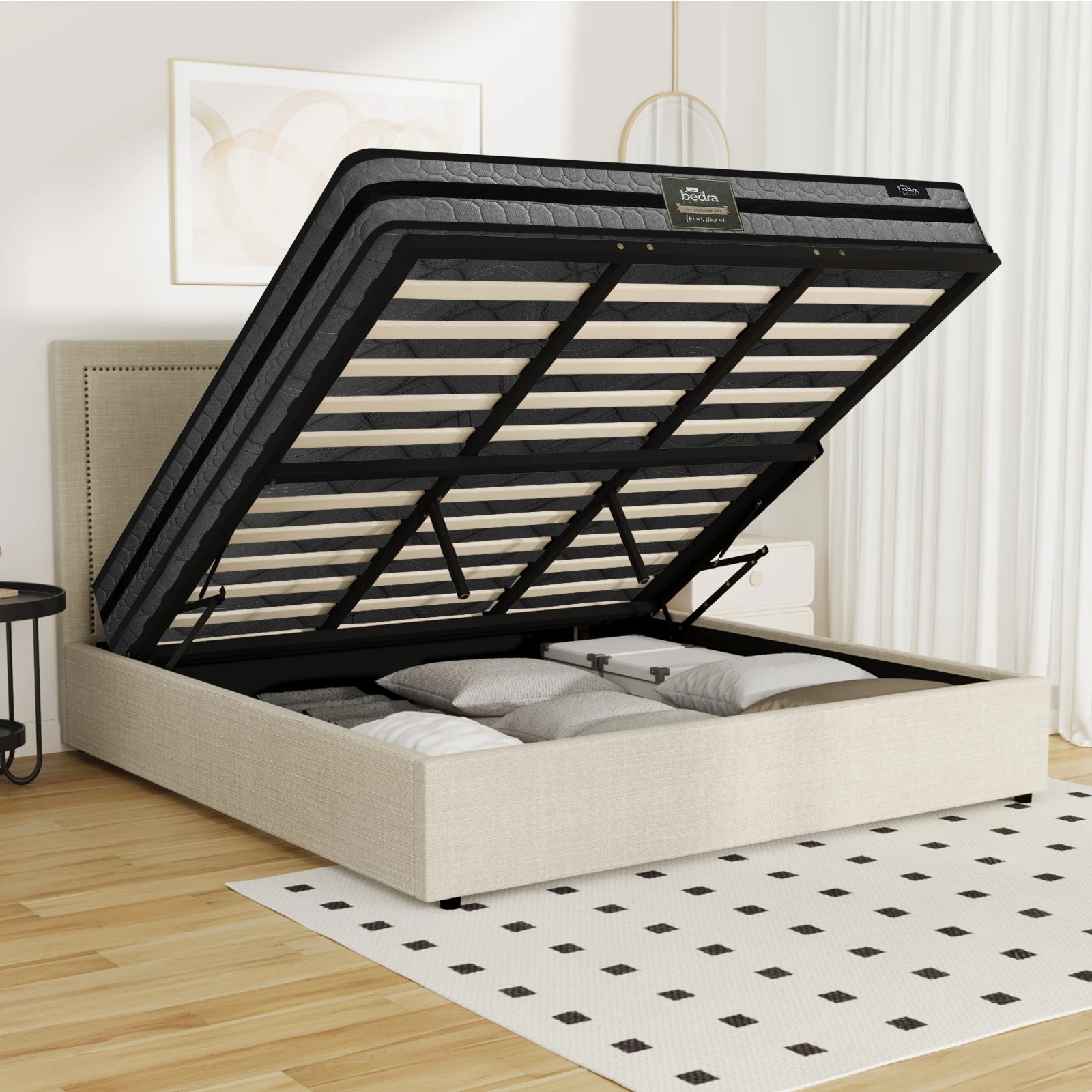 5 Oikiture Bed Frame King Size Gas Lift Storage Beds With Mattress Set ADI - Beige, 5 of 8