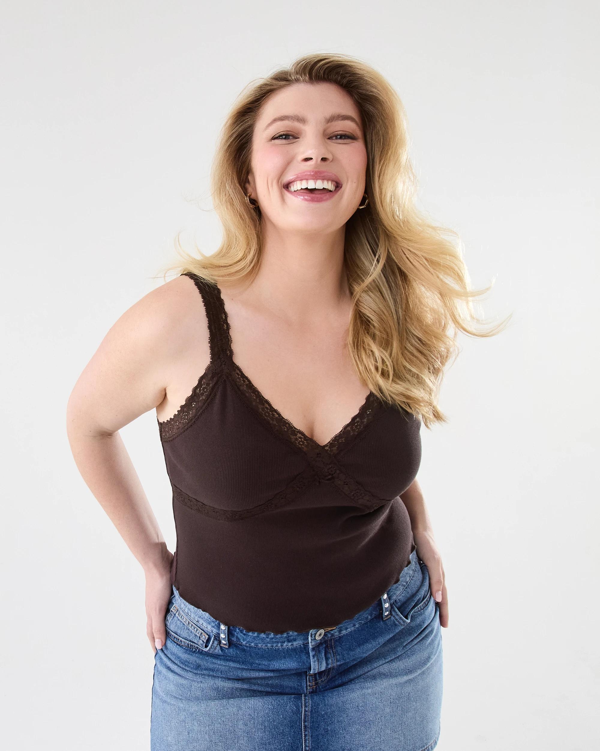 3 Sleeveless Lace Trim Cami Choc Plum, 3 of 10