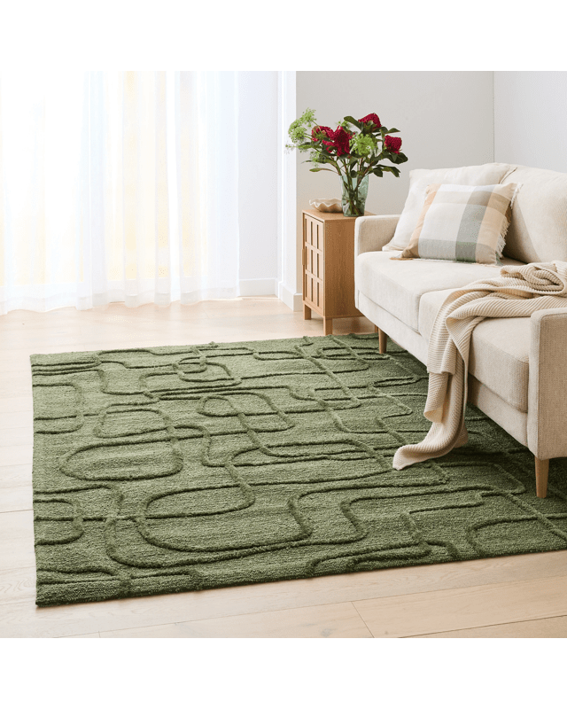 Leslie Loop Wool Blend Rug - Green, Large - 235cm x 1