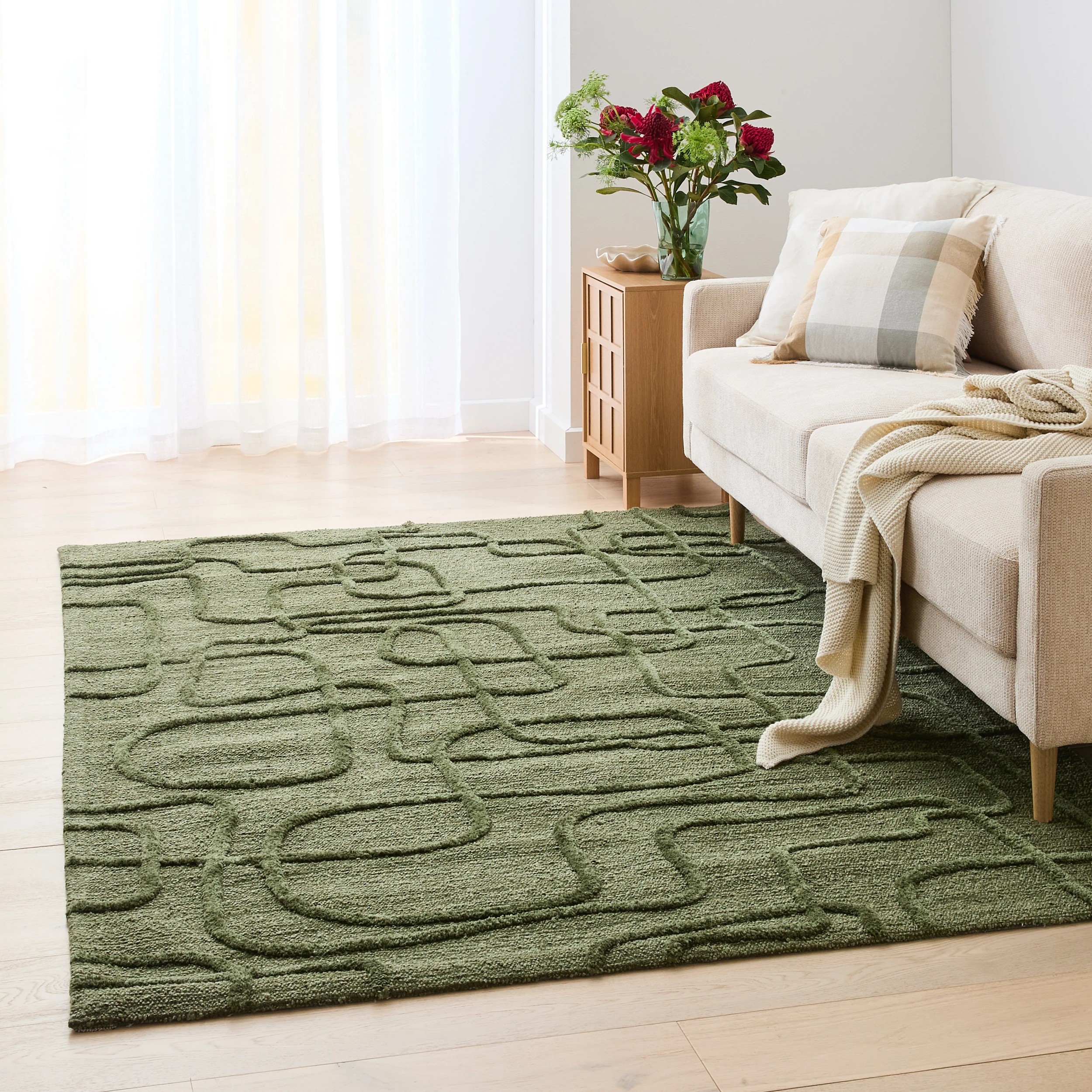 1 Leslie Loop Wool Blend Rug - Green, Large - 235cm x 160cm, 1 of 7