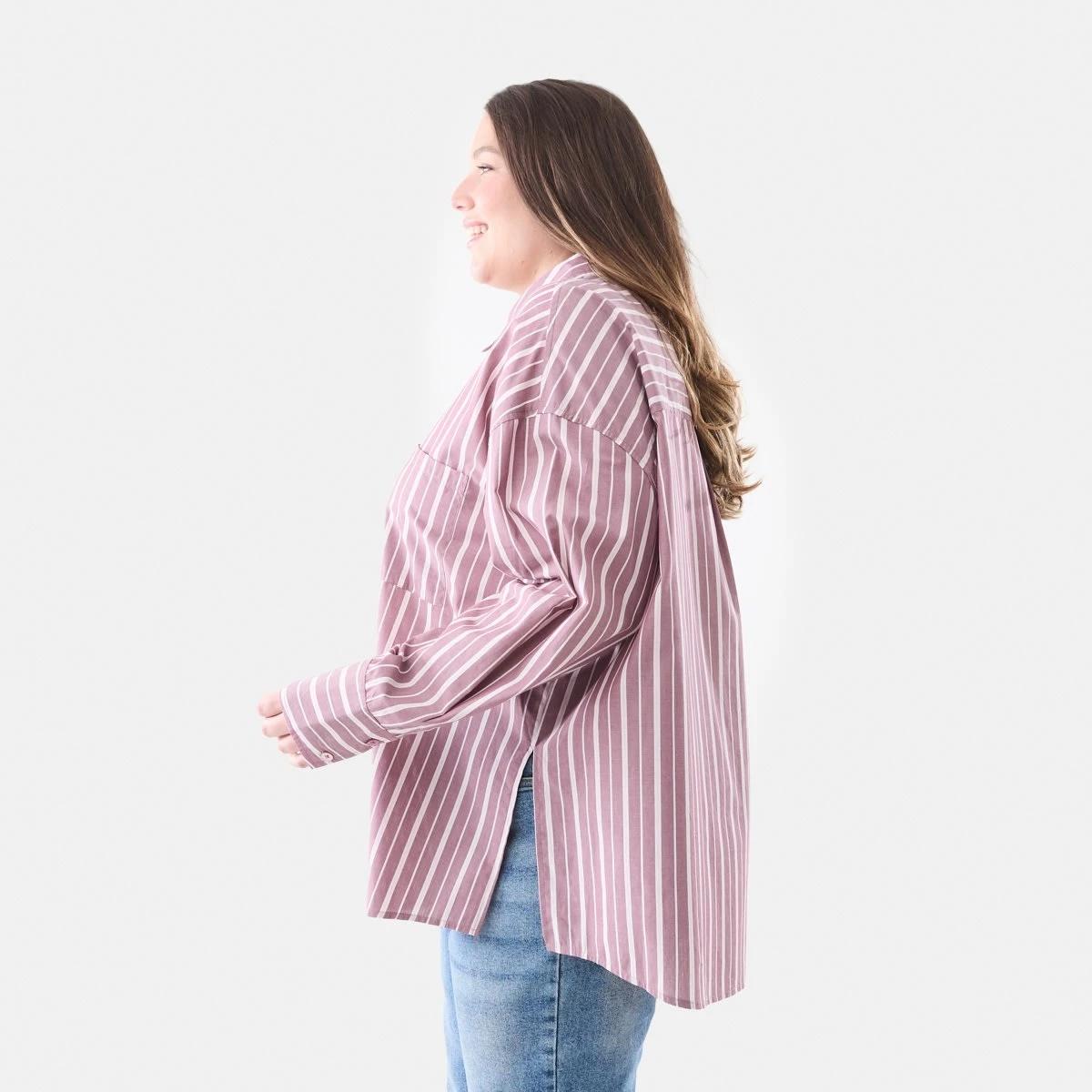 2 Curve Long Sleeve Boyfriend Shirt Berry Strp, 2 of 5