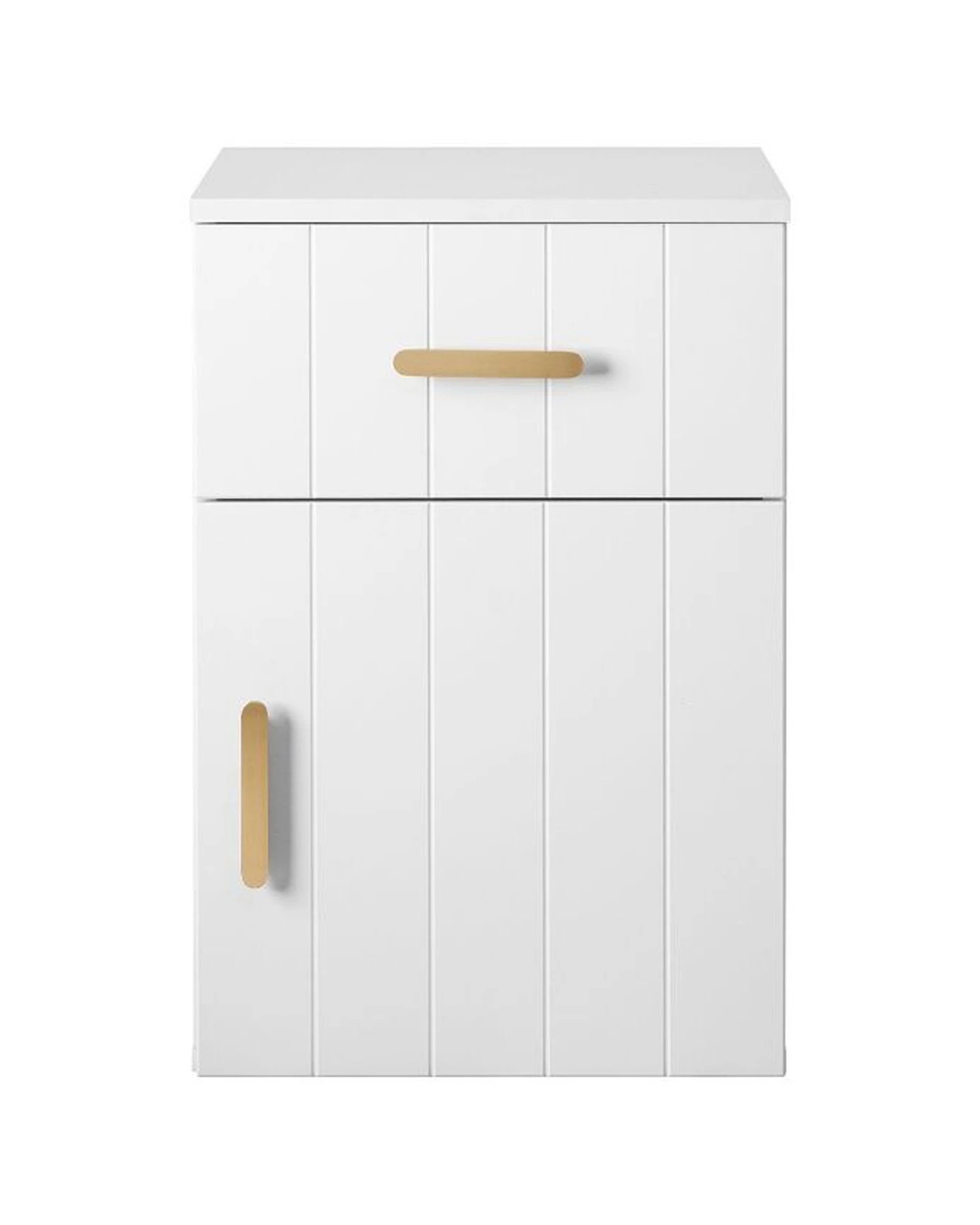 1 European Cabinetry Porto VJ Panel Front Bedside Table Brass Oval Handle - White, 1 of 4