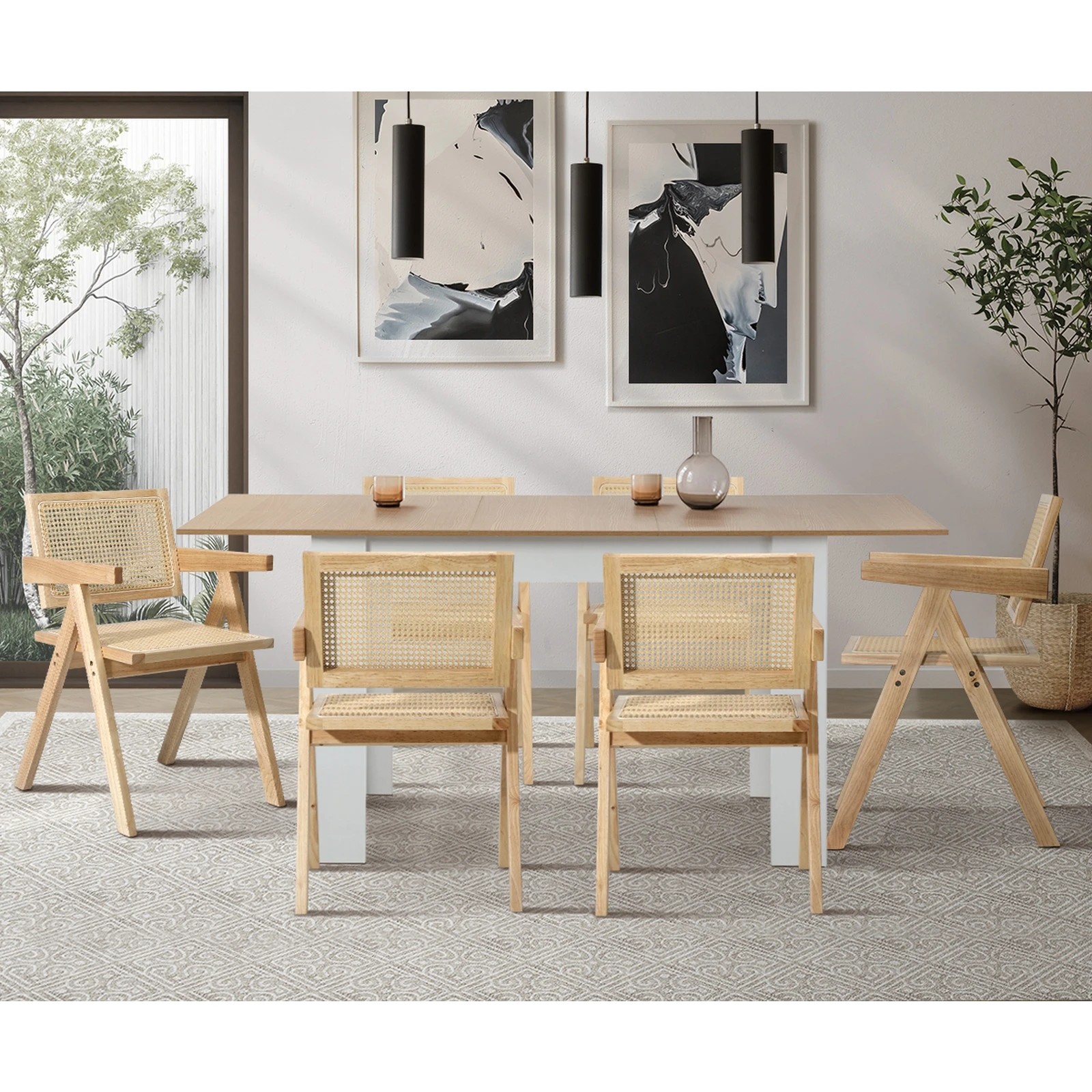 4 Oikiture 2x Dining Chairs Rattan Chair Wooden Accent Chair
 - Natural, 4 of 10