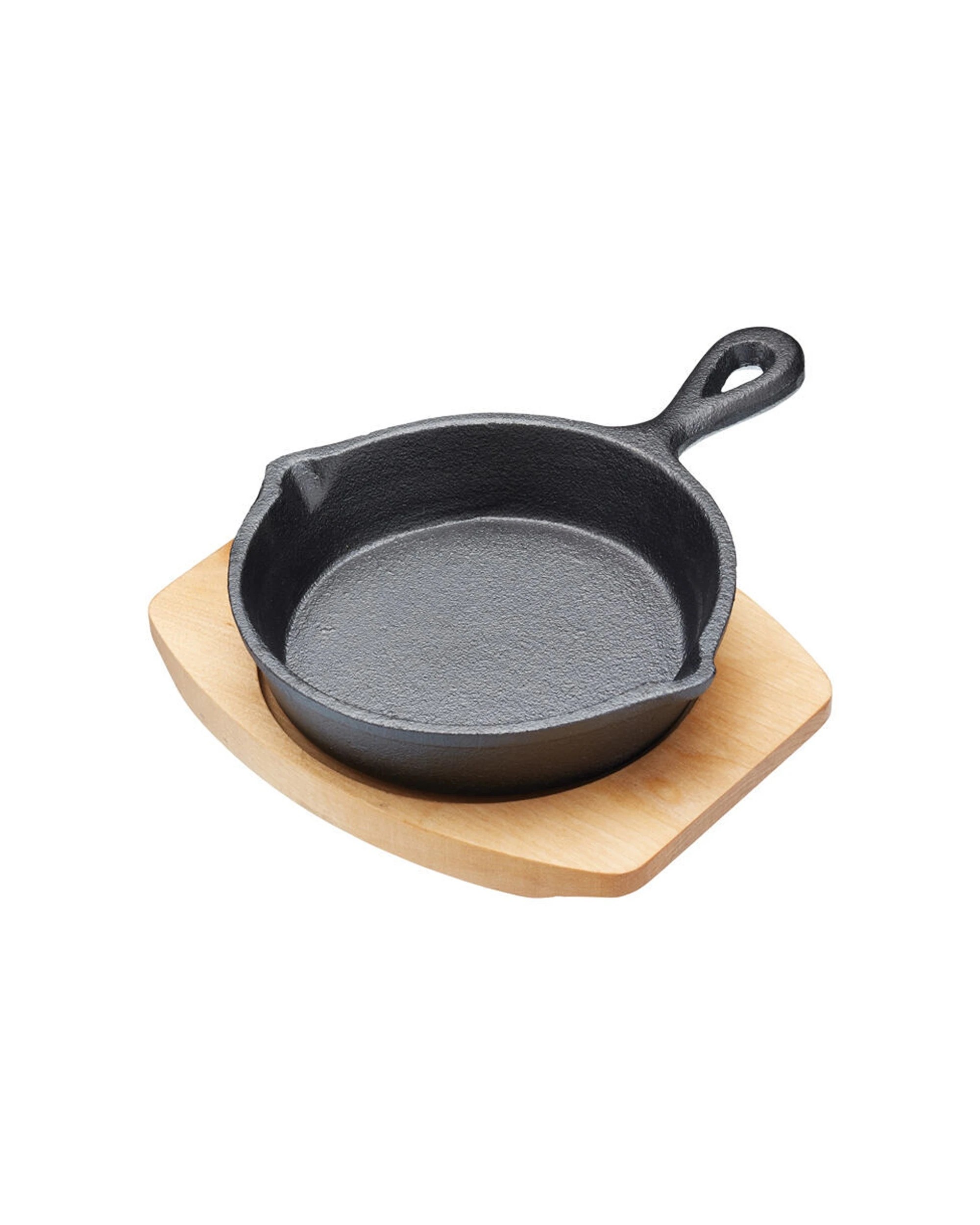 2 Artesa 4PK Cast Iron Round Small Fry Pan Serving Skillet with Wooden Board 15cm - Black, 2 of 5