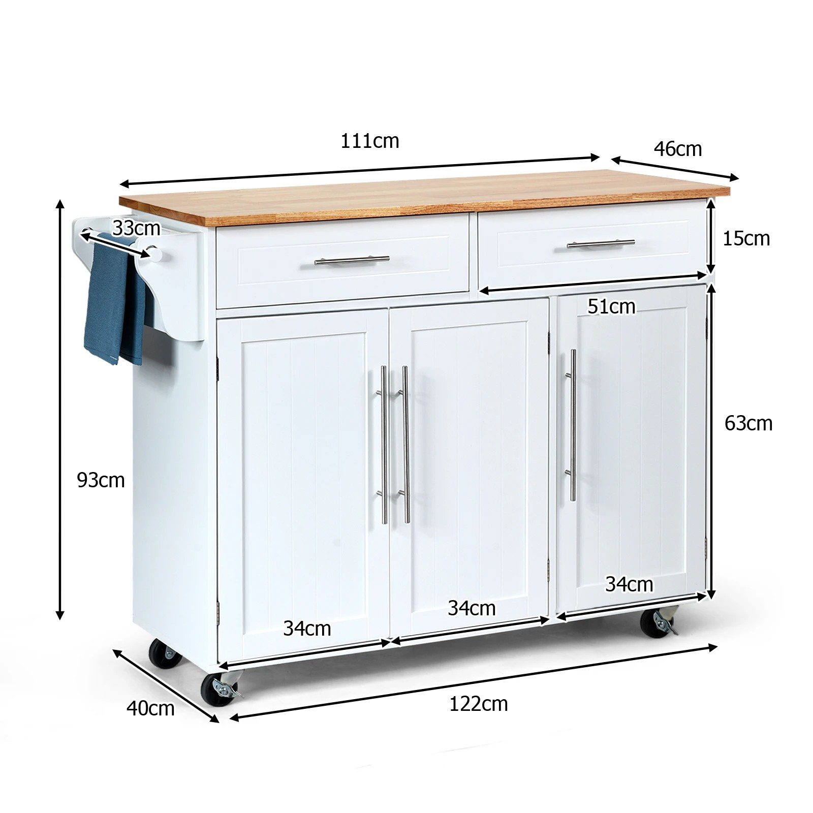 5 Costway Large Kitchen Island Trolley w/Towel Rack White, 5 of 5