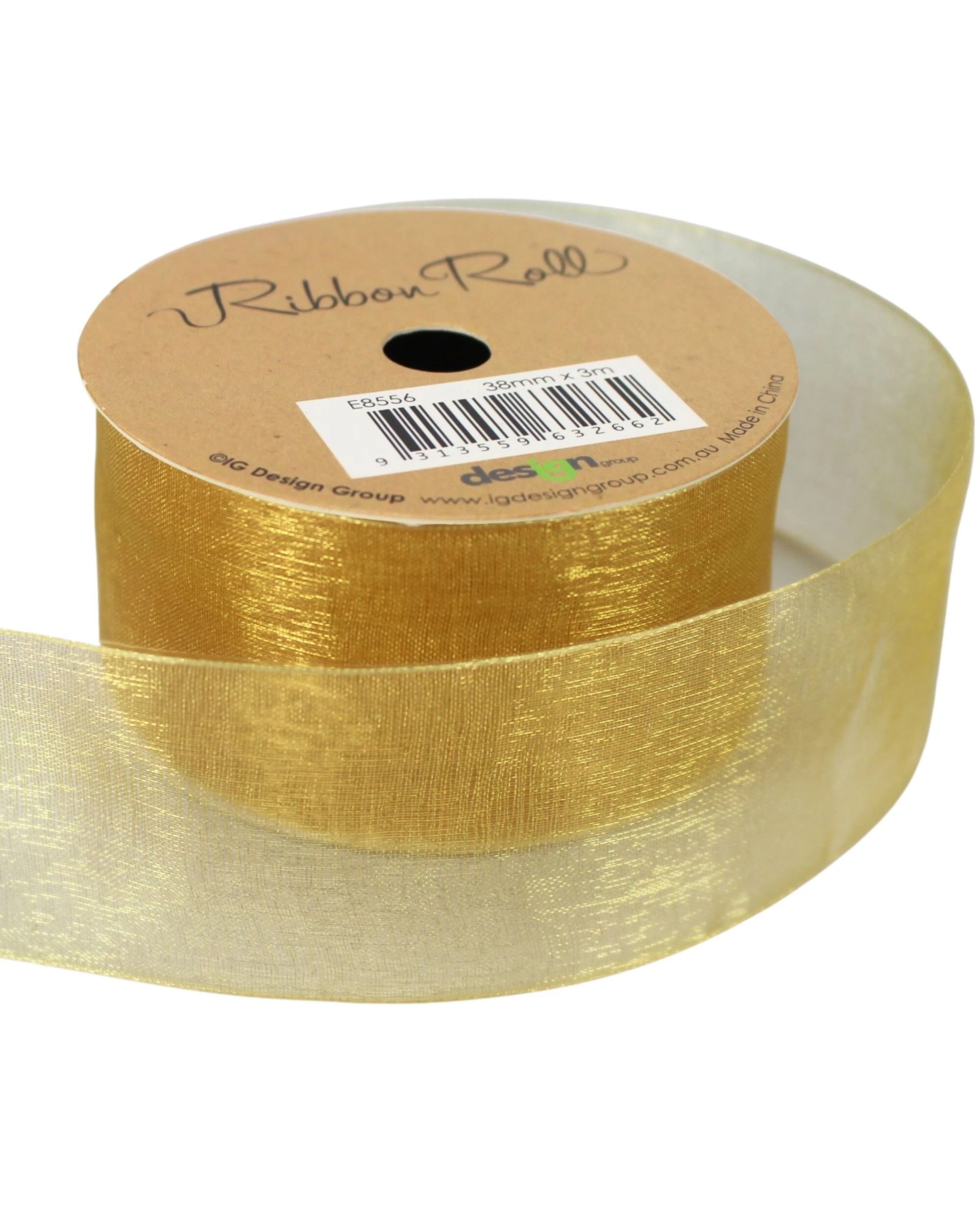 1 Artwrap Organza Ribbon Roll 38mm x 4m - Gold, 1 of 2