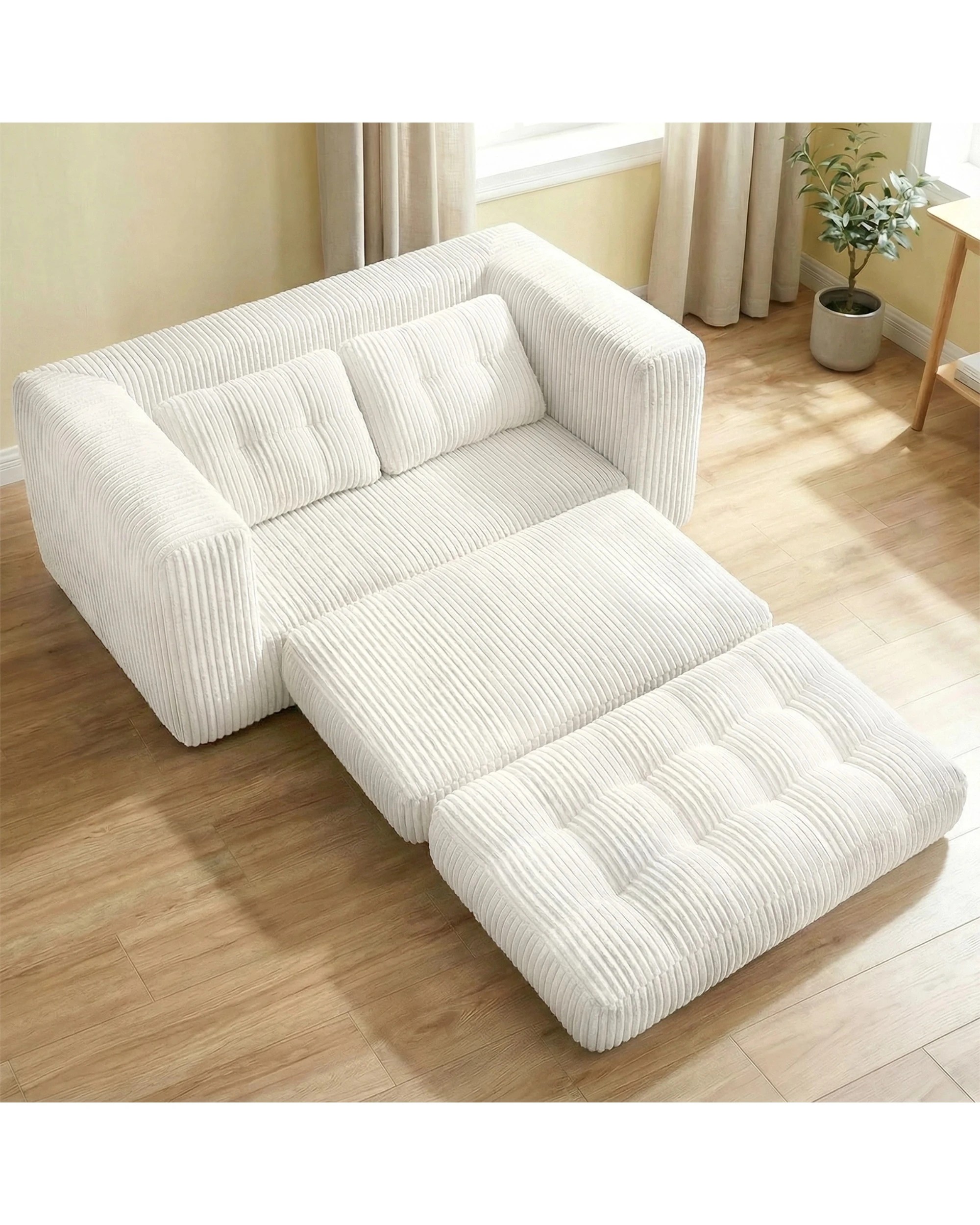 5 Advwin Folding Sofa Bed 2 in 1 Convertible Floor Loveseat Sofa, Fold Out Corduroy Sleeper Couch with 2 Pillows, 5 of 10