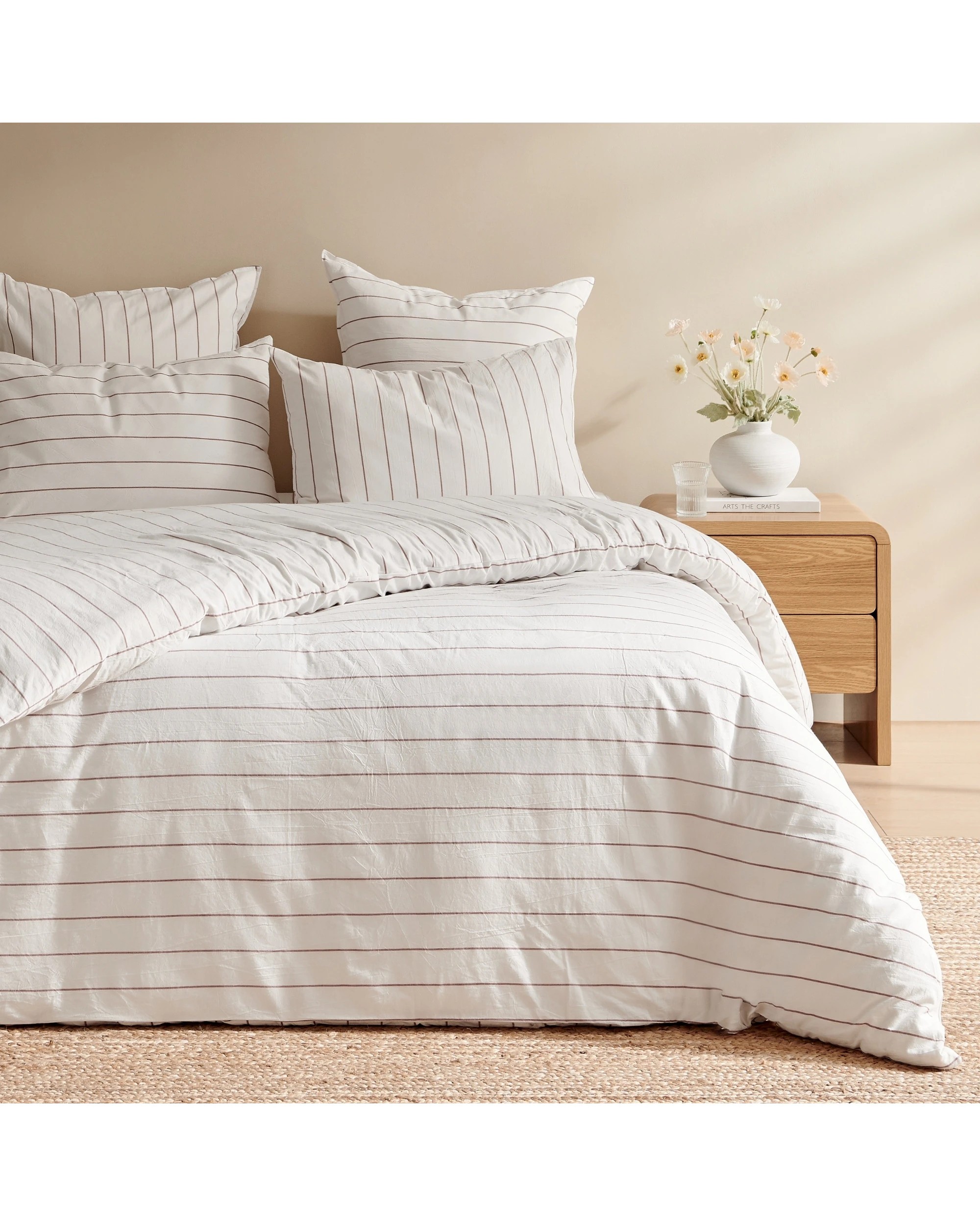 2 Dreamaker Rumi Stripe Washed Cotton Reversible Quilt Cover Set - Double Bed - White with Rust, 2 of 6