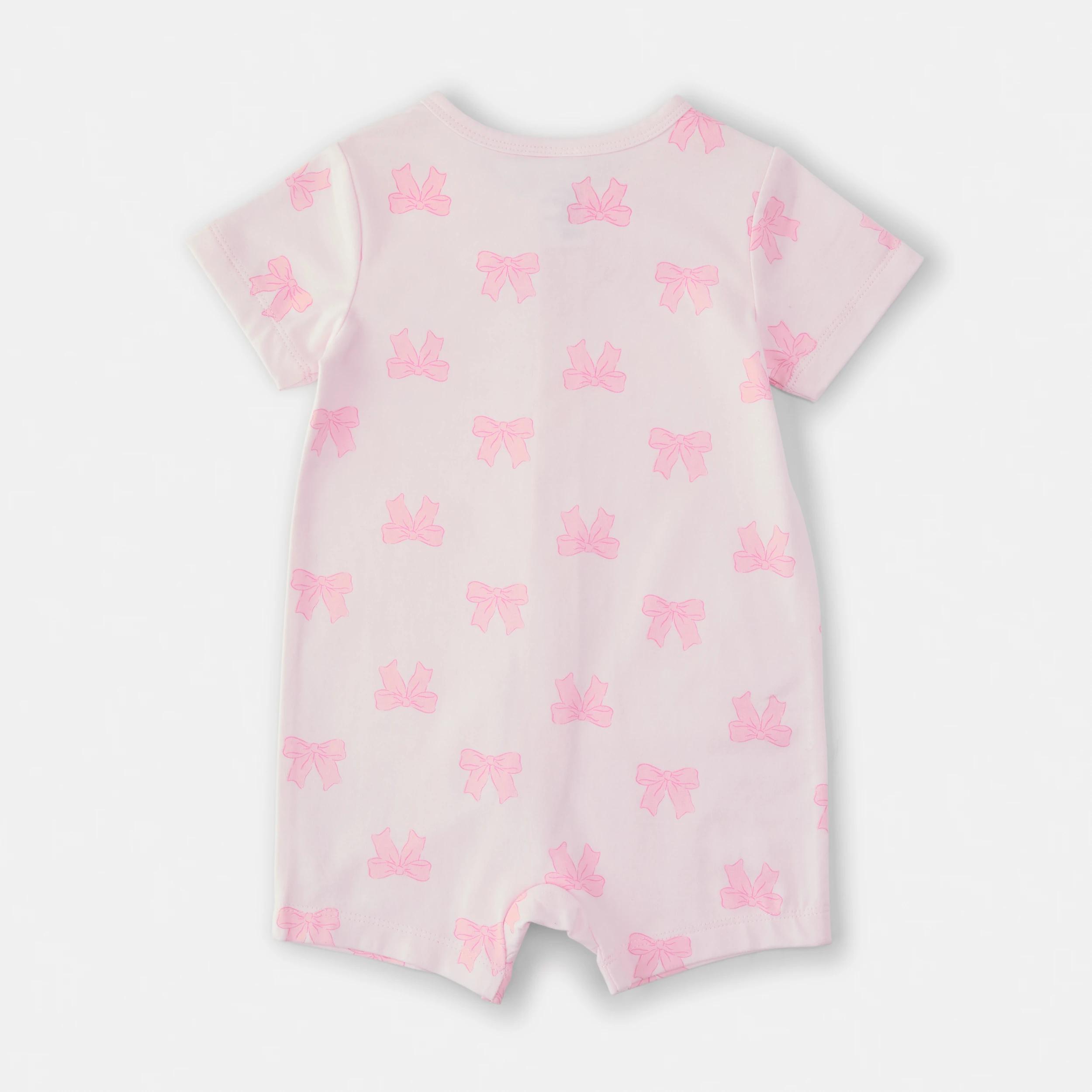 2 Short Sleeve Zip Romper PINK BOWS, 2 of 3