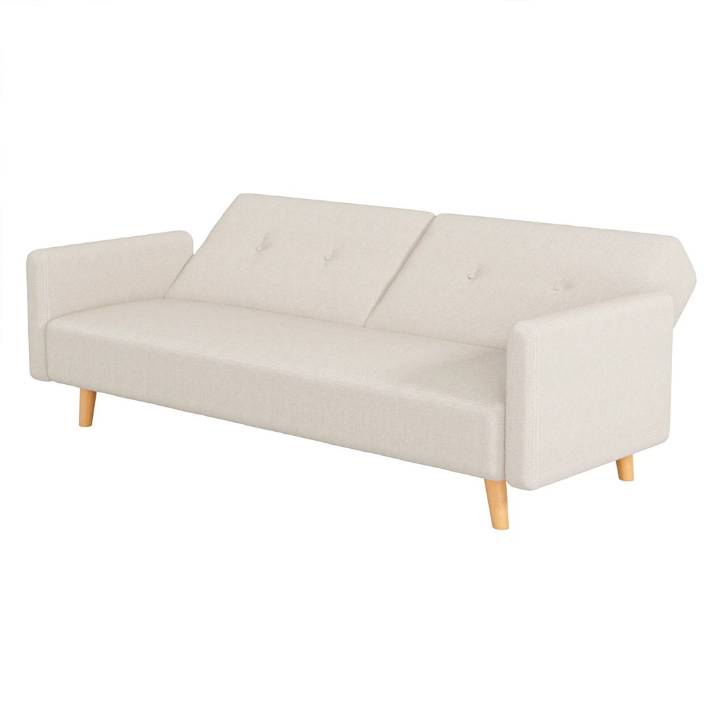 5 Levede Sofa Bed Solid Wood Frame in Beige, 5 of 6