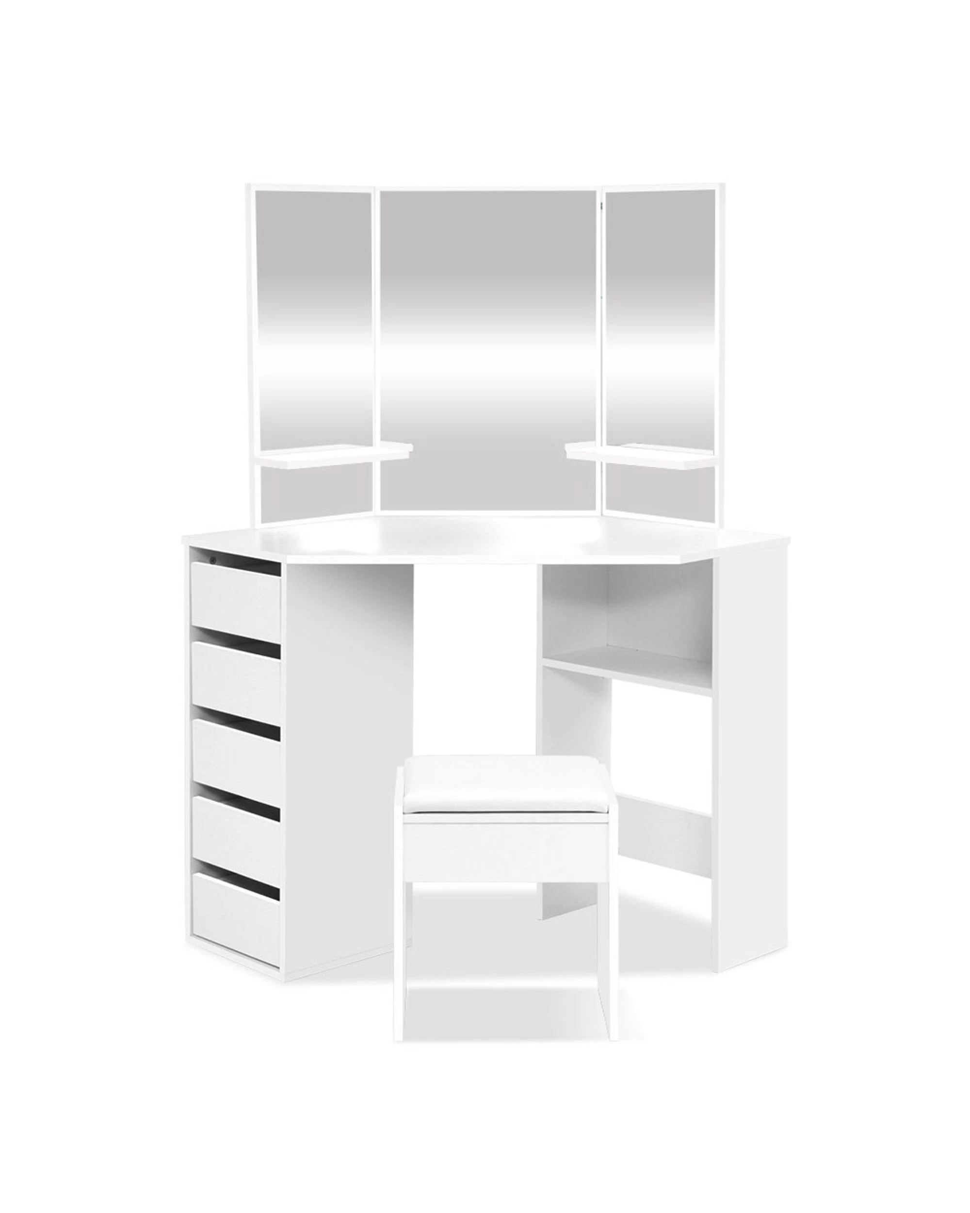 1 Artiss Dressing Table Stool Set Corner 5 Drawers
 - White, 1 of 3