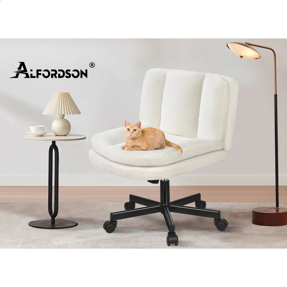10 Alfordson Armless Office Desk Chair Mid Back Wide Seat w/ Wheels Boucle - White, 10 of 10
