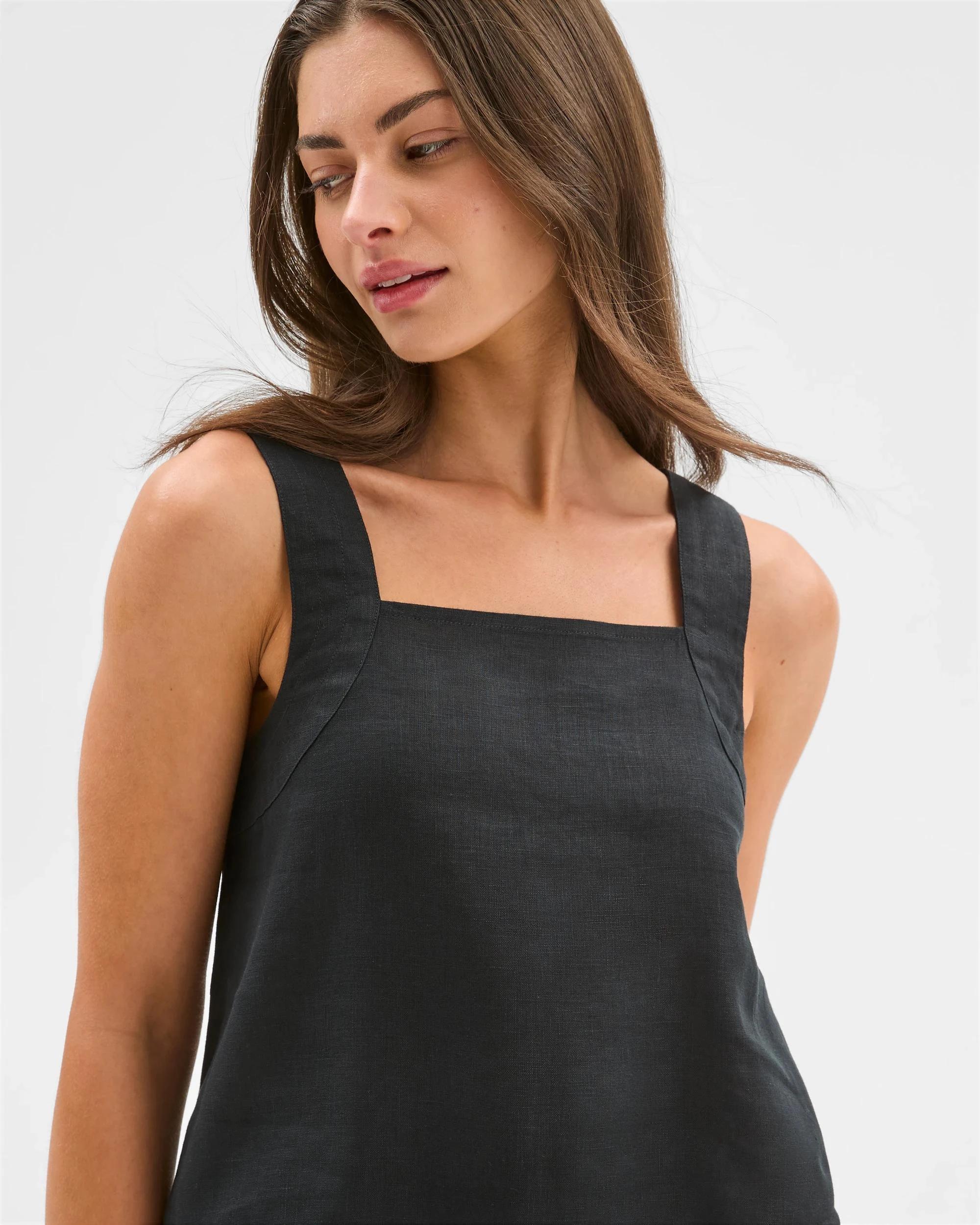 2 Target Petites European Linen Sleeveless Stitch Detail Cami BLACK, 2 of 6