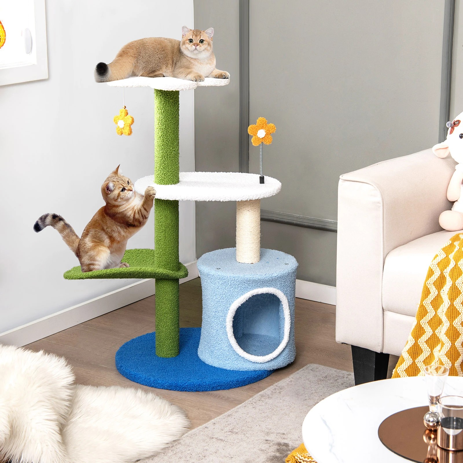 4 Costway 4-Tier Modern Cat Tree Tower w/Sisal Scratching Post Cat Entertainment Furniture, 4 of 5