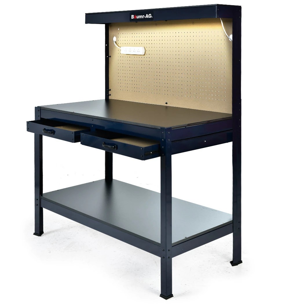 1 Baumr-AG Steel Garage Workbench with LED Lights Pegboard Tool Storage Work Bench Workshop Table, 1 of 1