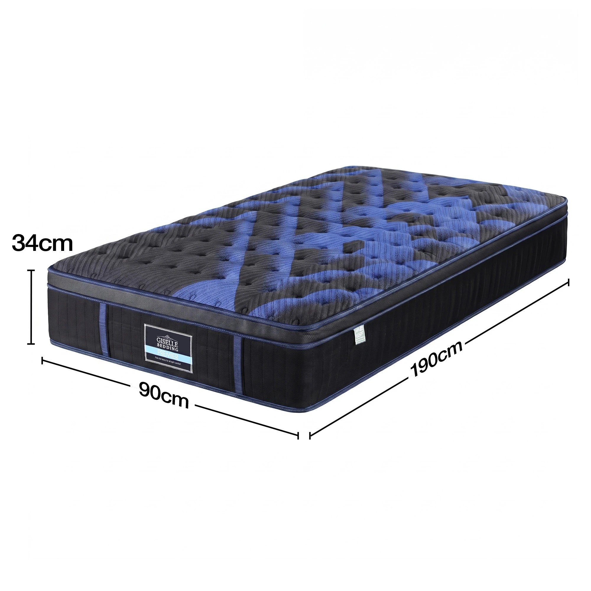 3 Giselle 34cm Hybrid Mattress with Cooling Gel Memory Foam and Edge Support - Single Bed - Blue, 3 of 9
