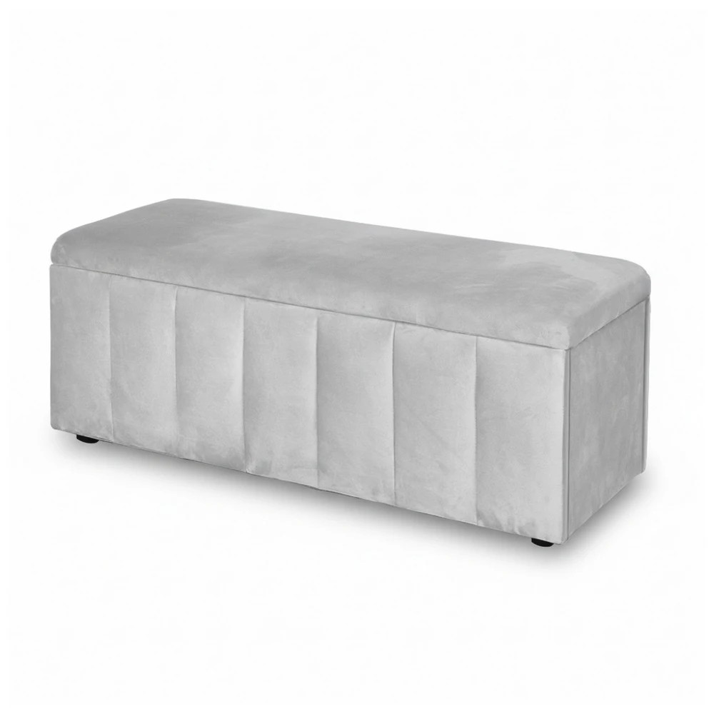 1 Artiss Storage Ottoman Blanket Box Velvet  103cm - Grey, 1 of 6