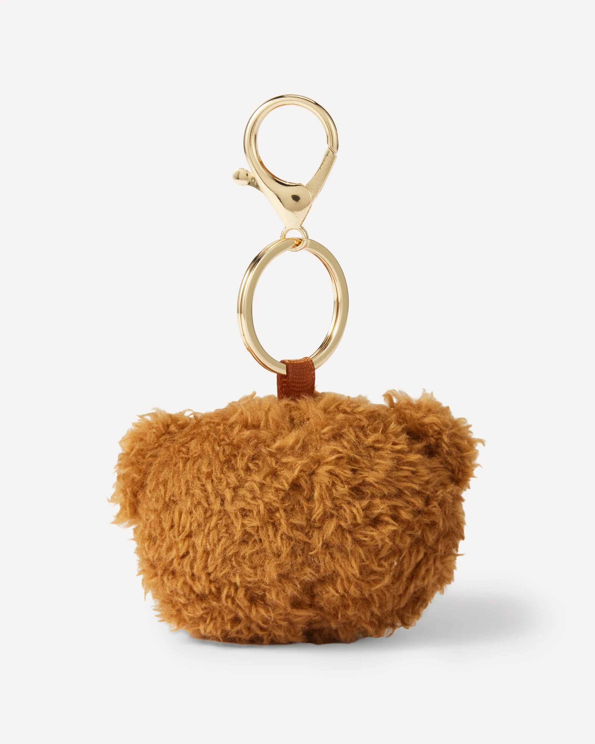 3 Fluffy Teddy Head Charm Keyring - Brown and Gold Tone, 3 of 5
