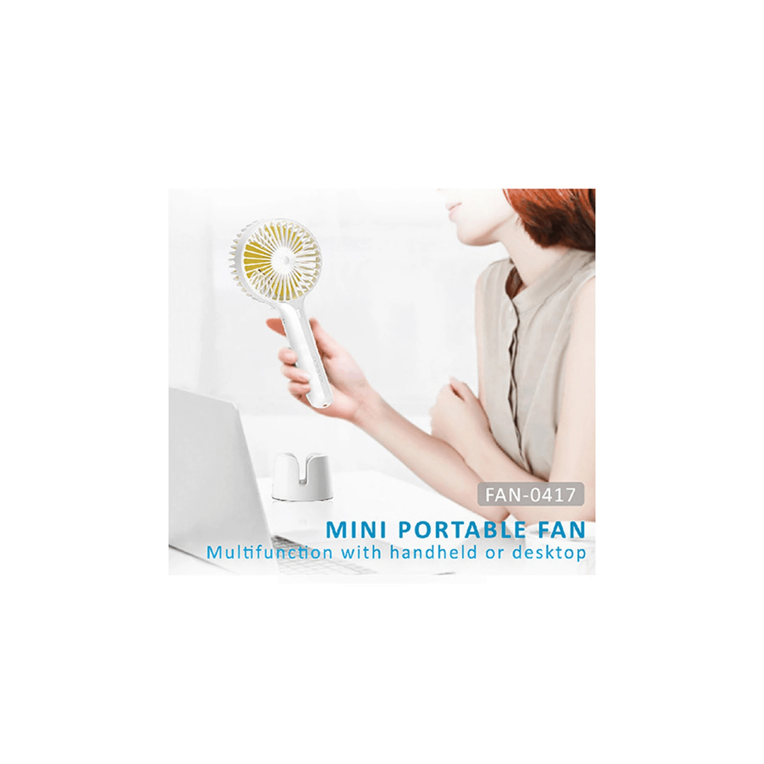 2 SANSAI Portable USB Rechargeable Fan 22x10cm Handheld 3 Speed 1800mAh With Base - White, 2 of 3
