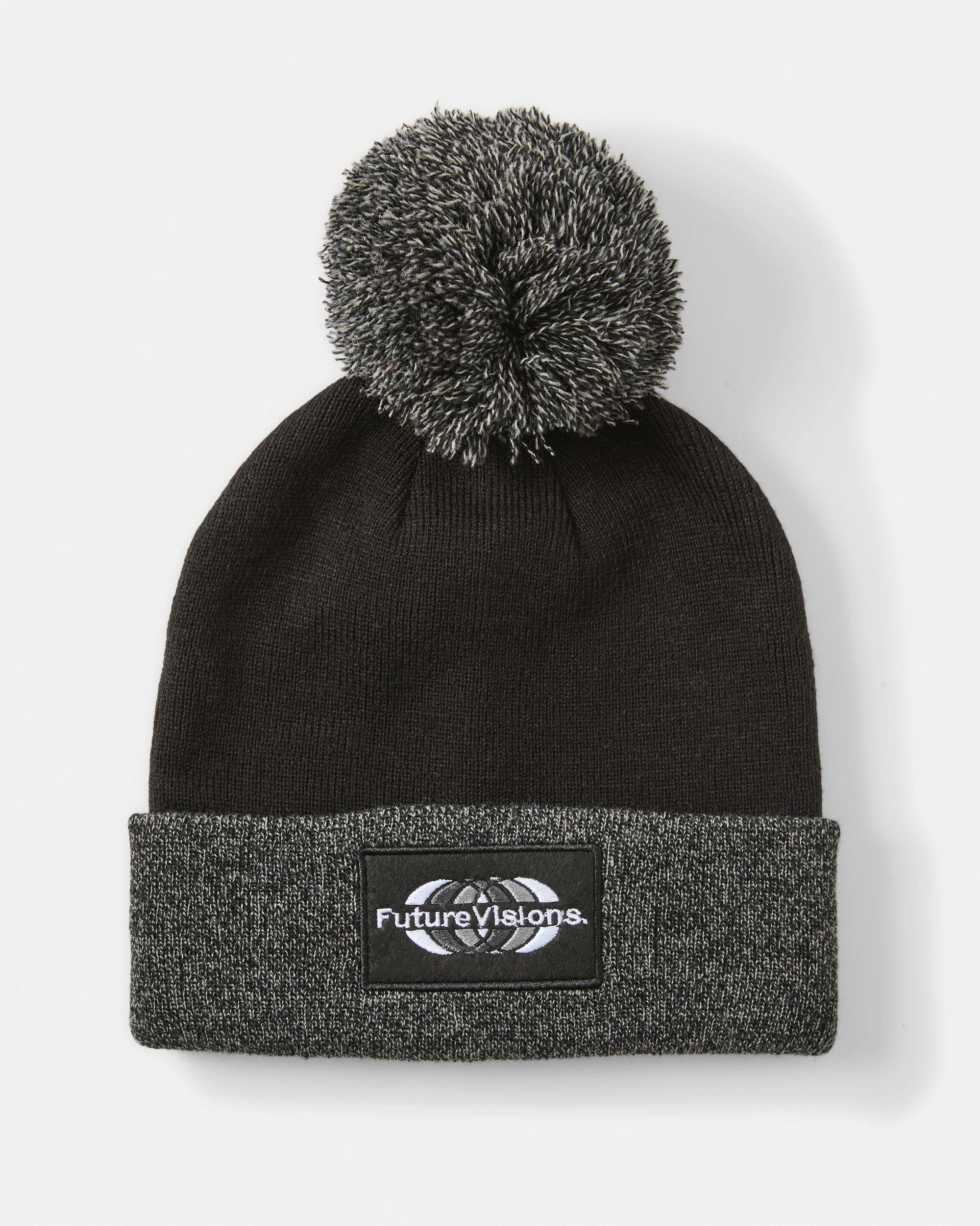1 Pom Pom Beanie Black Grey, 1 of 3